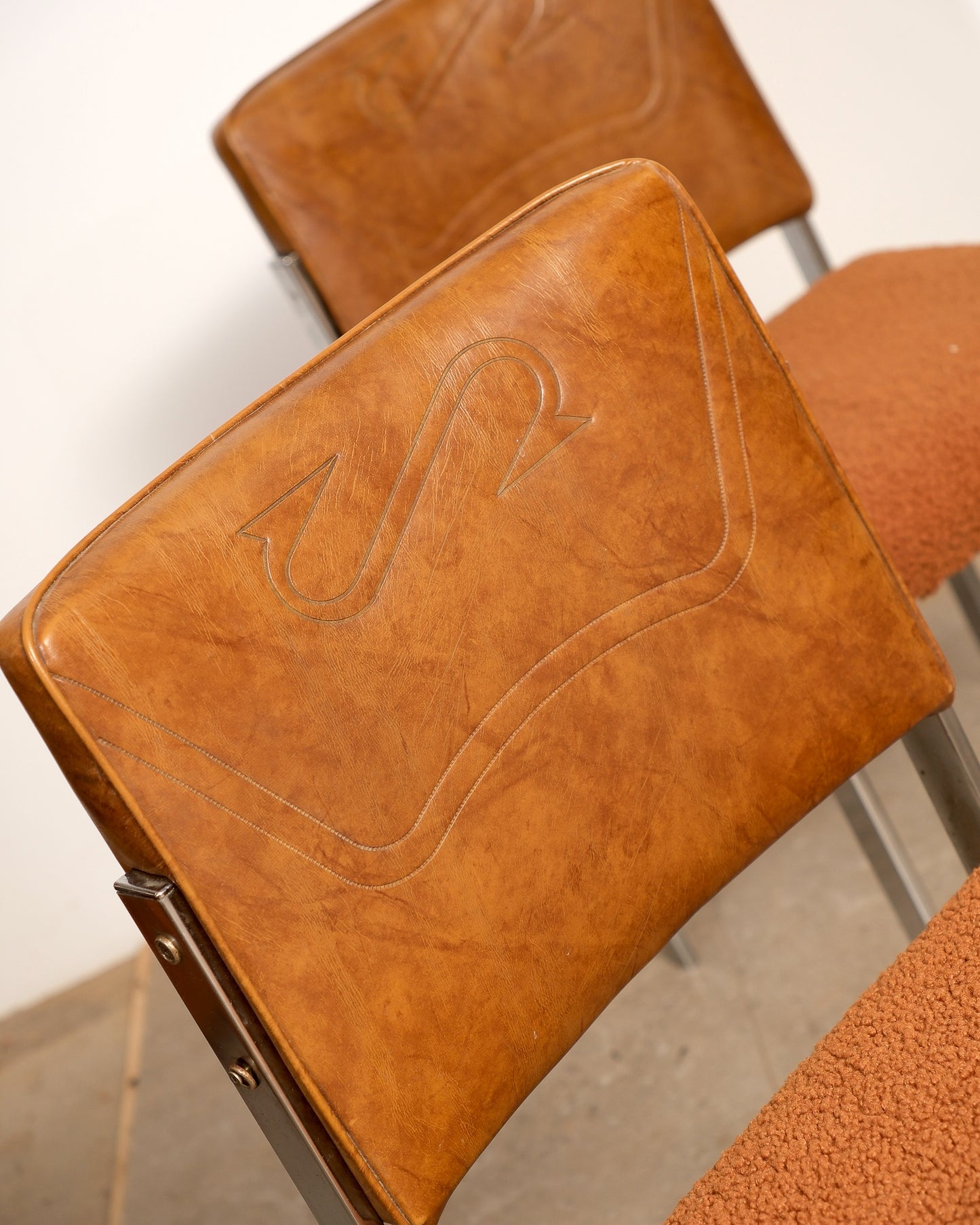 Retro Chrome Chair Set (New Camel Bouclé Fabric)