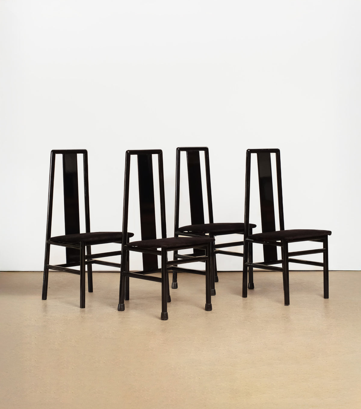 Postmodern Italian Black Lacquered Rare Dining Set