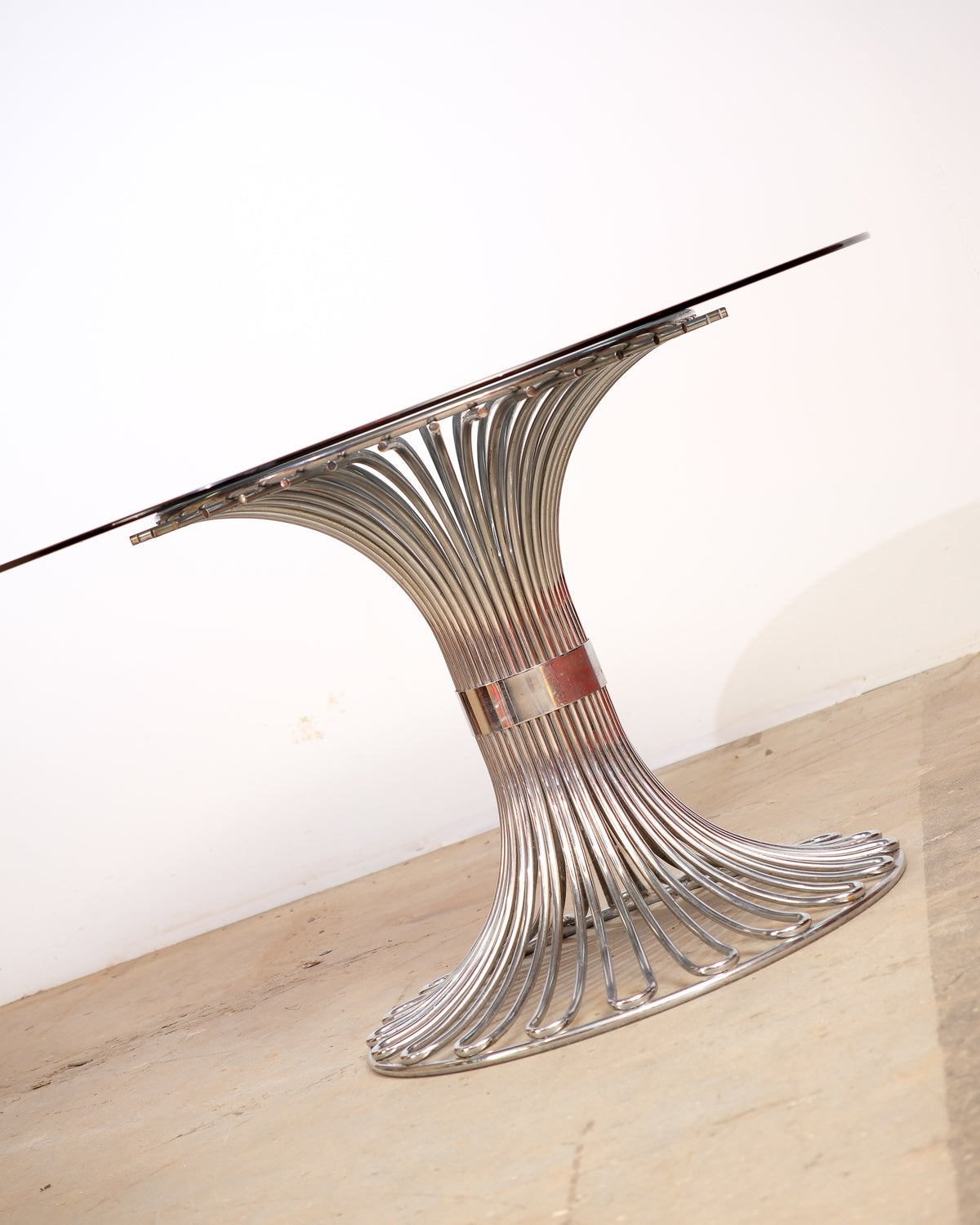 Postmodern Glass Chrome Dining Table by Gastone Rinaldi