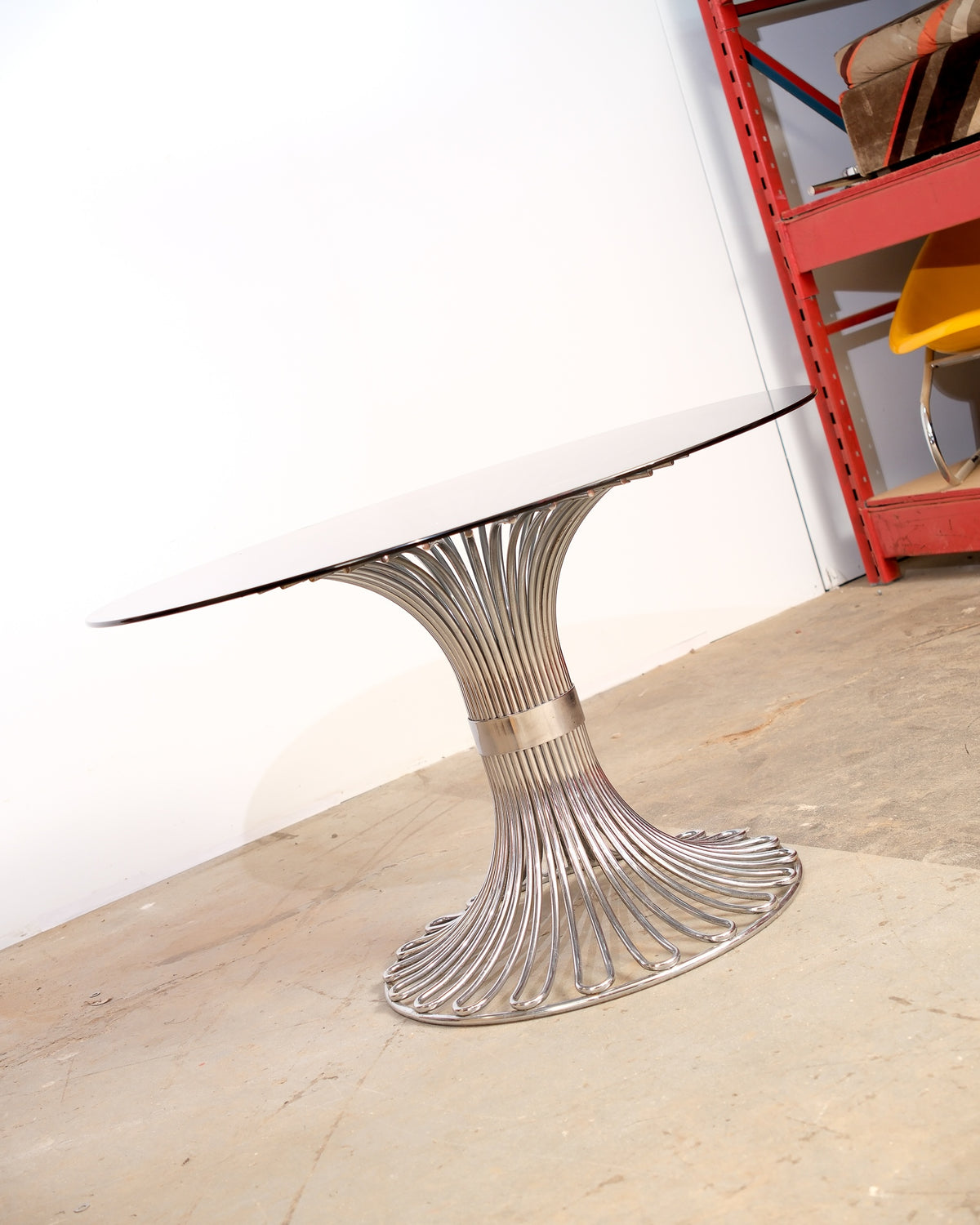 Postmodern Glass Chrome Dining Table by Gastone Rinaldi