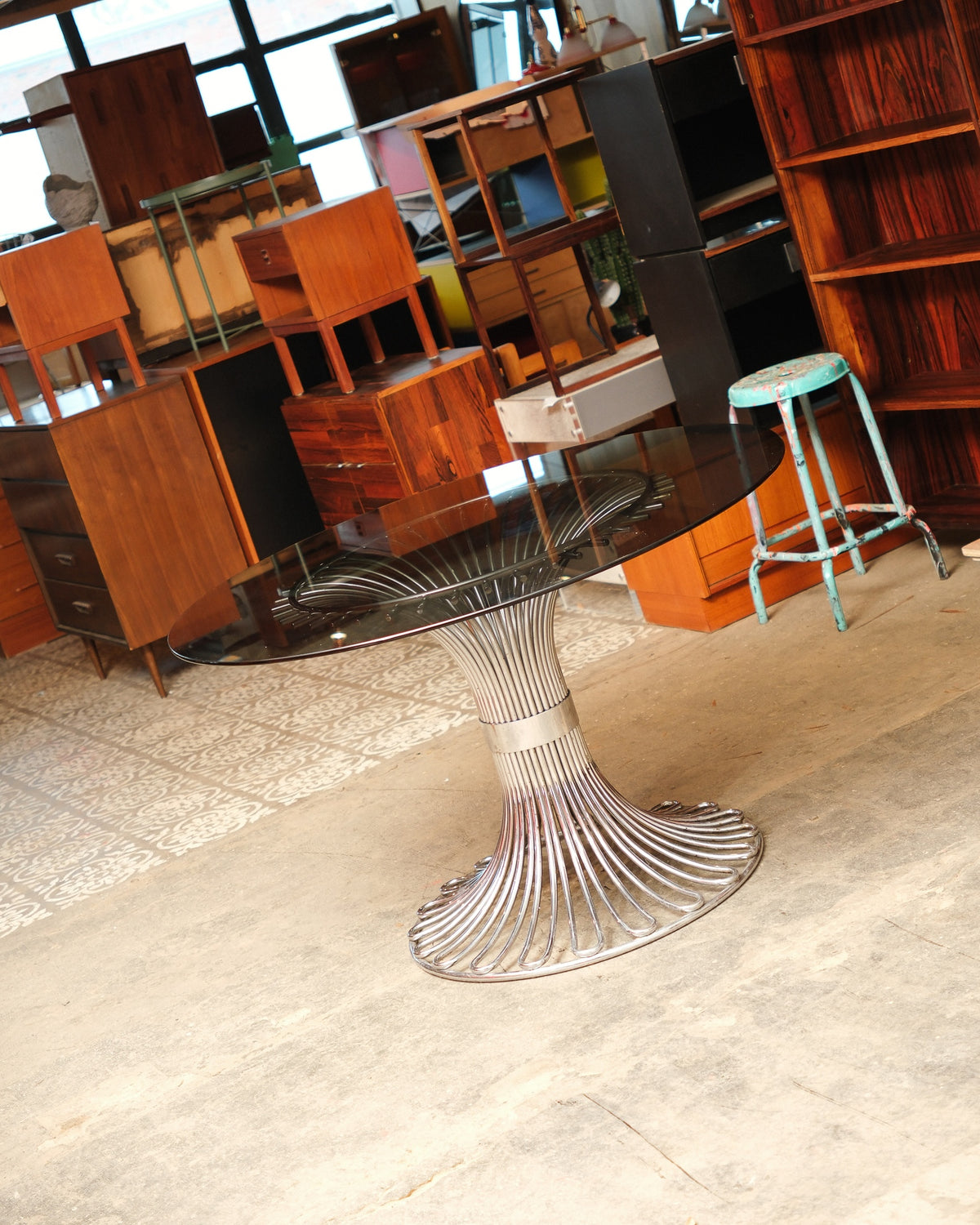 Postmodern Glass Chrome Dining Table by Gastone Rinaldi