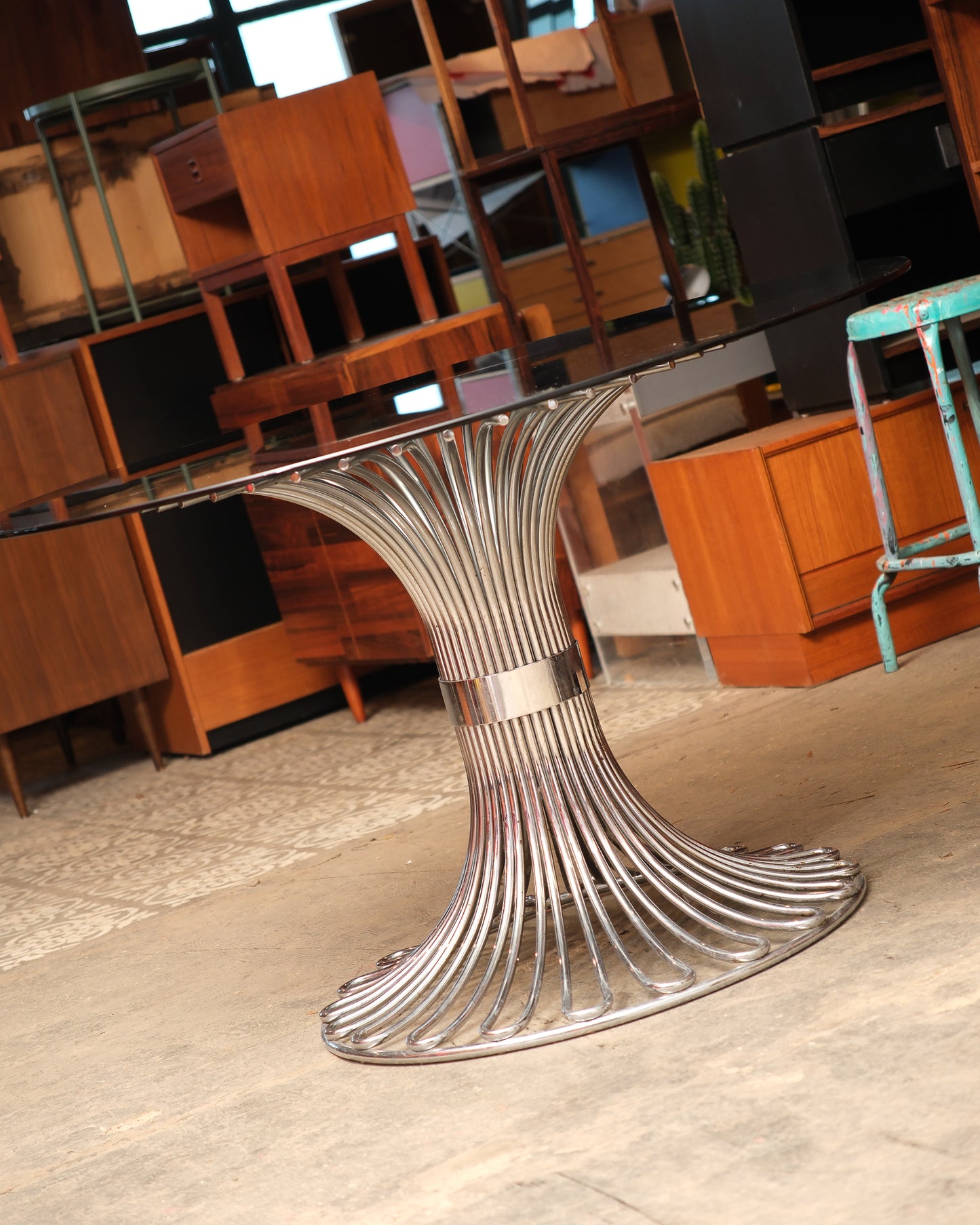 Postmodern Smoked Glass / Chrome Dining Table by Gastone Rinaldi