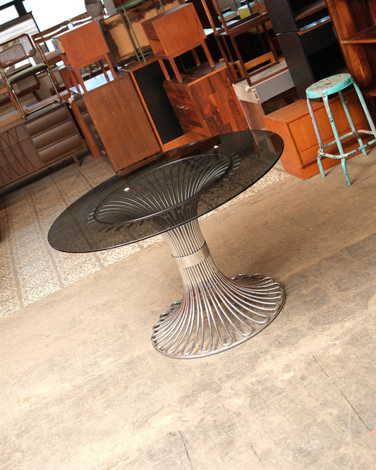 Postmodern Smoked Glass / Chrome Dining Table by Gastone Rinaldi