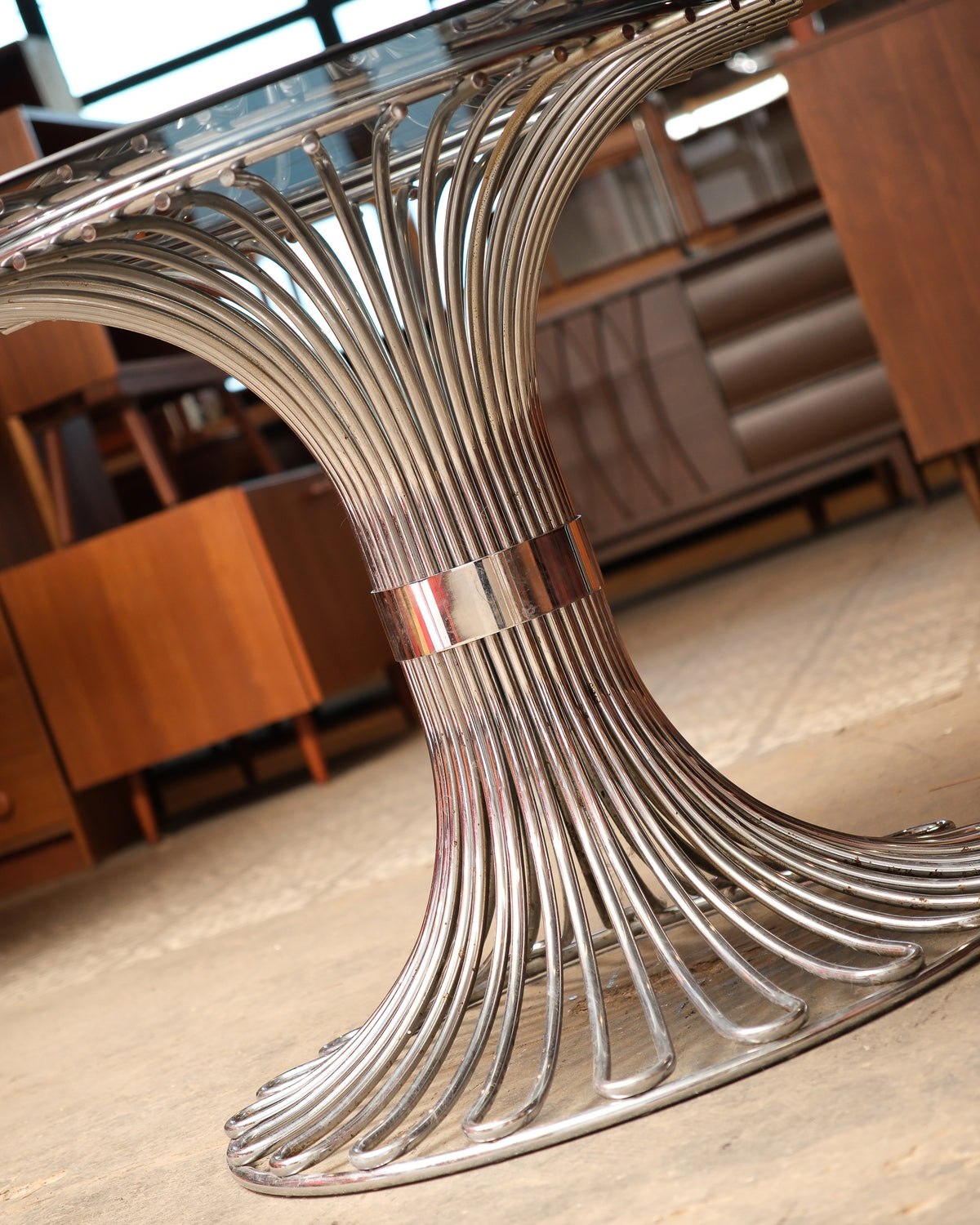 Postmodern Glass Chrome Dining Table by Gastone Rinaldi