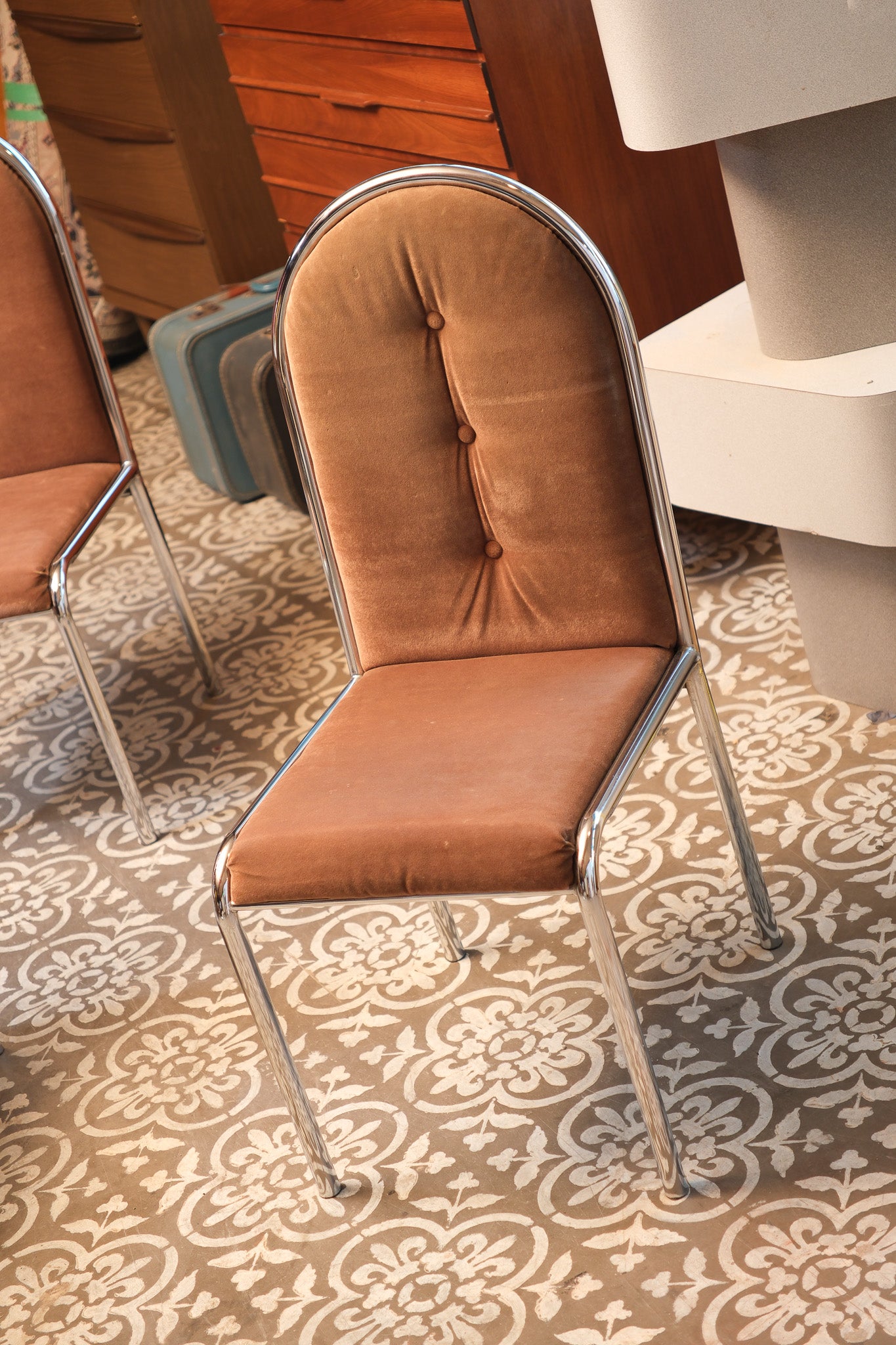 Vintage Beige Chrome Chair Set