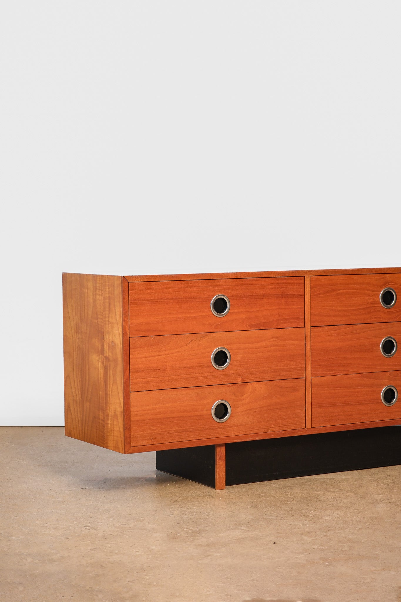 MCM Teak Black Chrome Wide Dresser