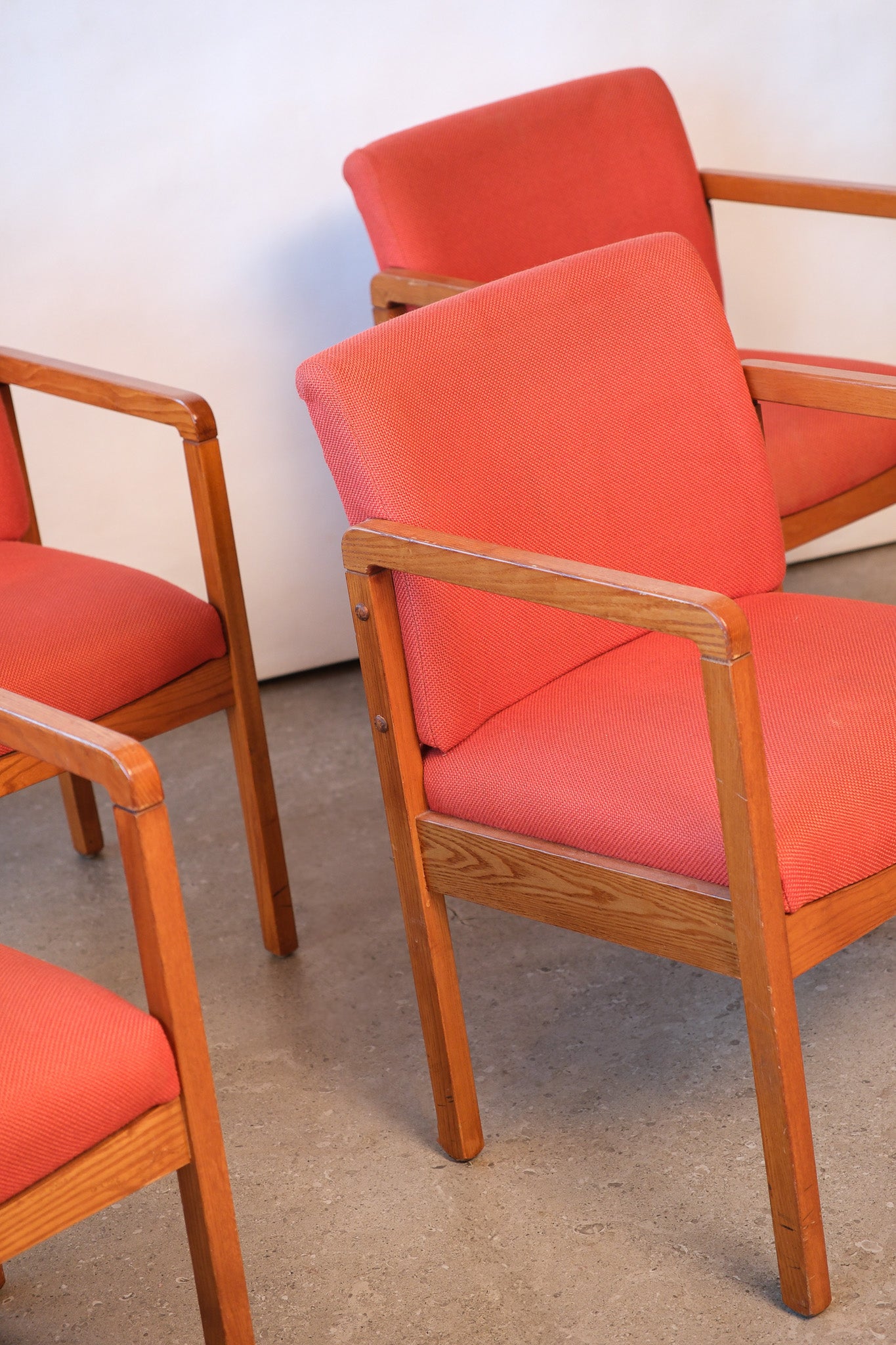 MCM Oak Red Upholstery Chair Set