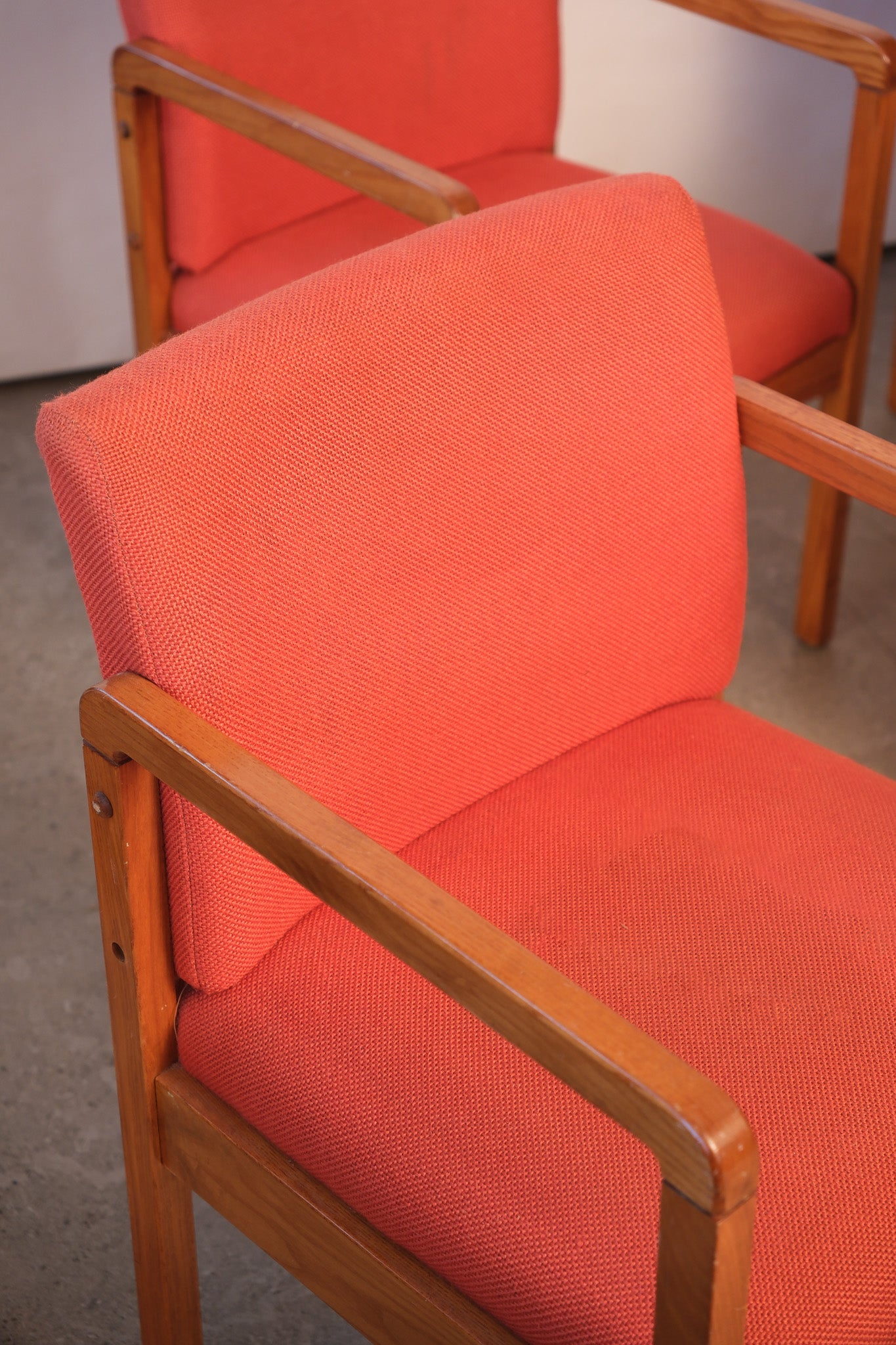 MCM Oak Red Upholstery Chair Set