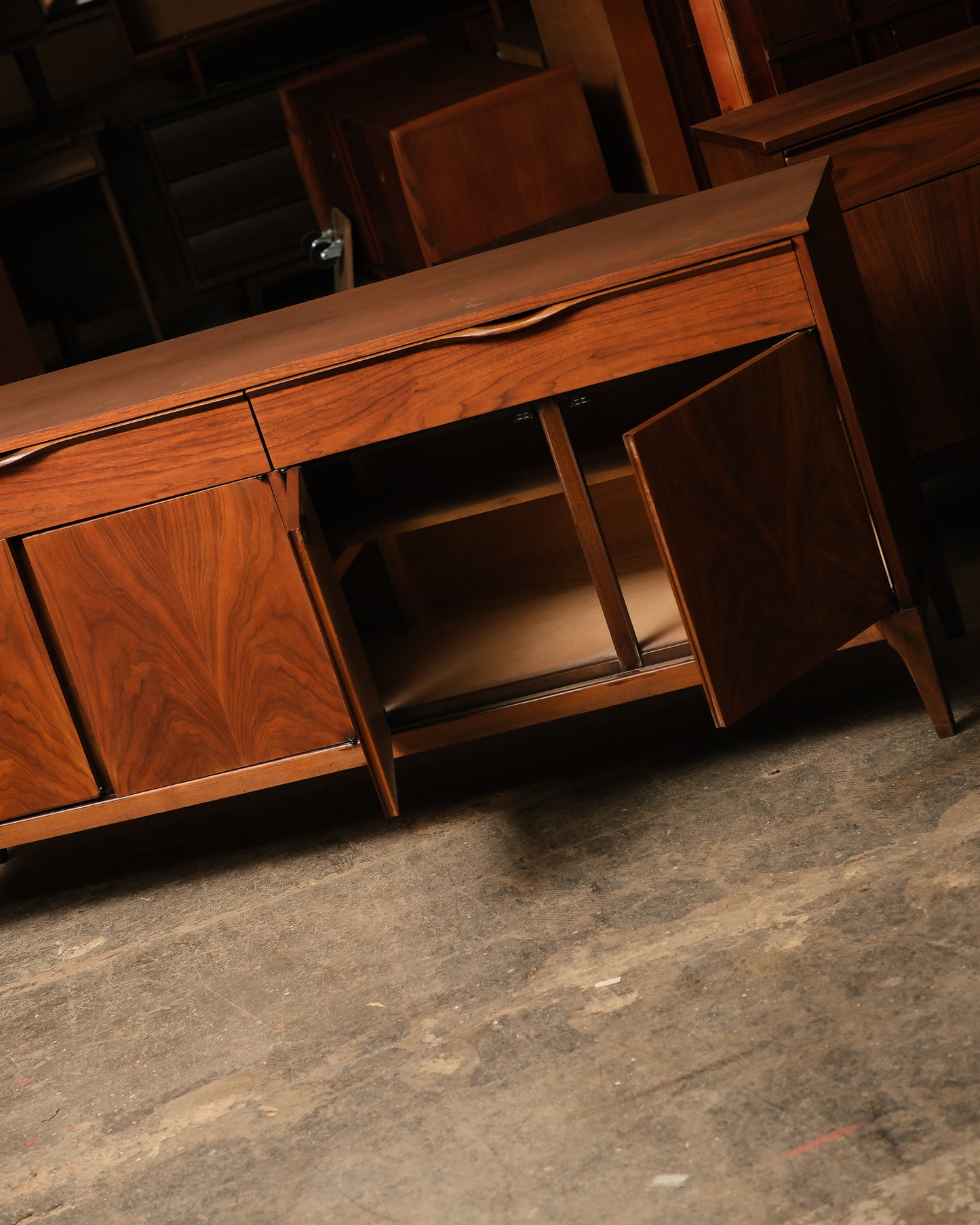 MCM Restored Dark Walnut Credenza by KF