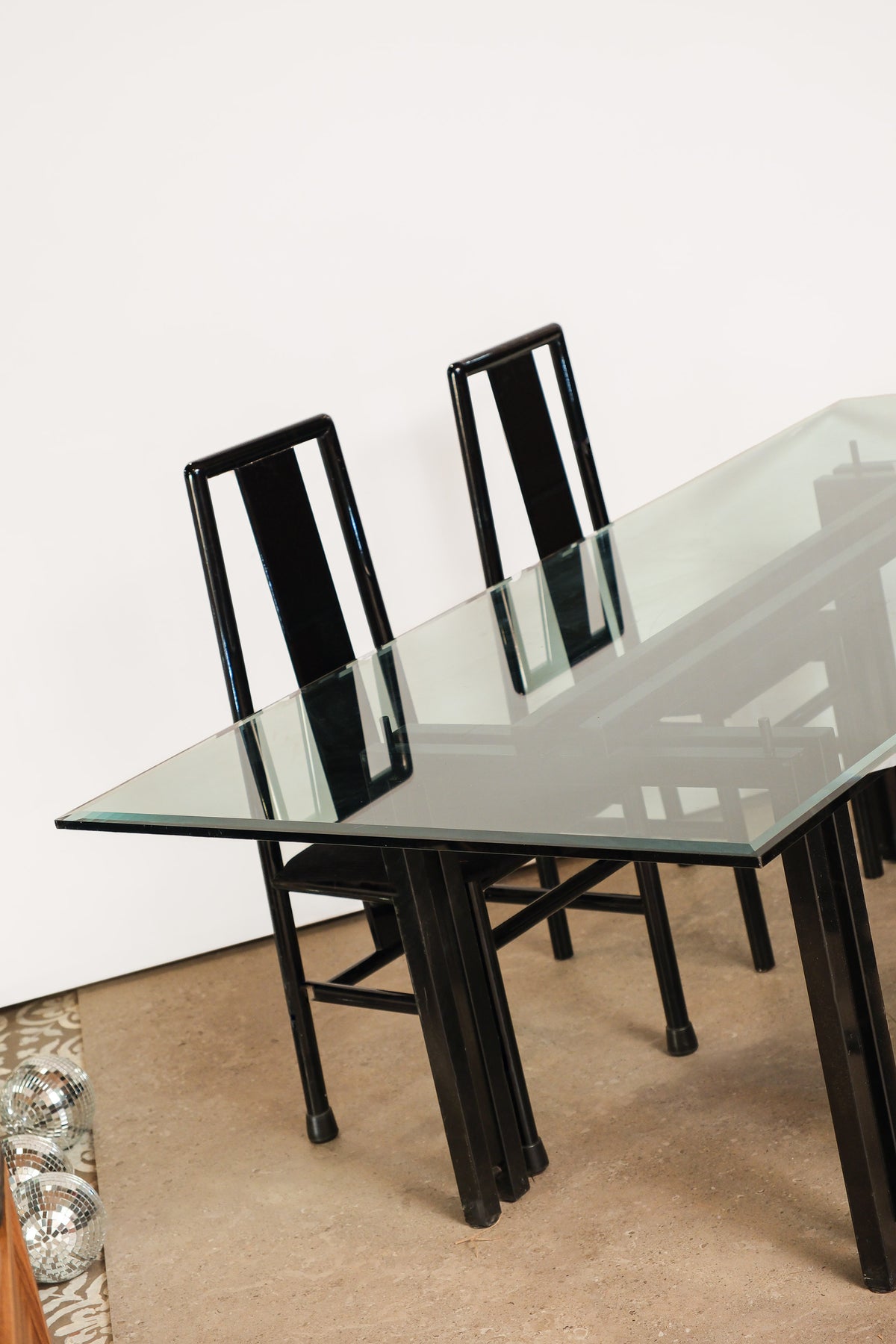 Postmodern Italian Black Lacquered Rare Dining Set