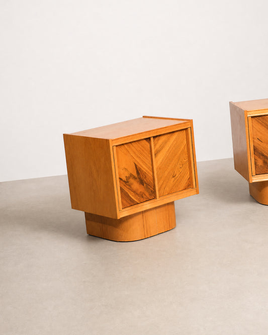 MCM Brutalist Oak and Rosewood Nightstands by Tobago