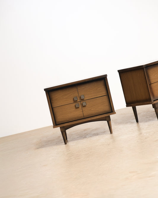 MCM Walnut Contemporary Nightstand Set