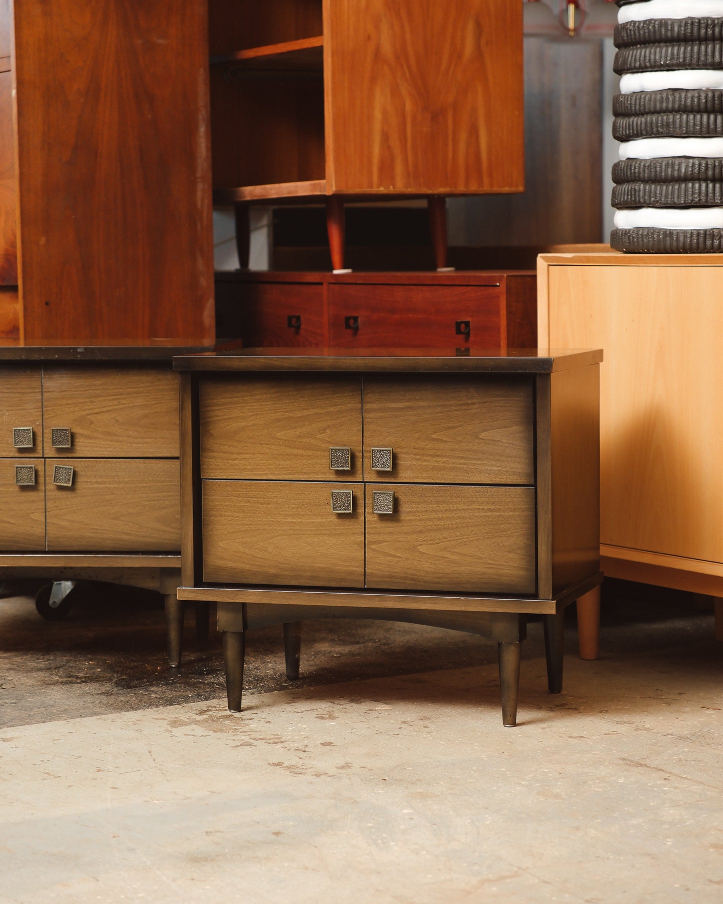 MCM Walnut Contemporary Nightstand Set