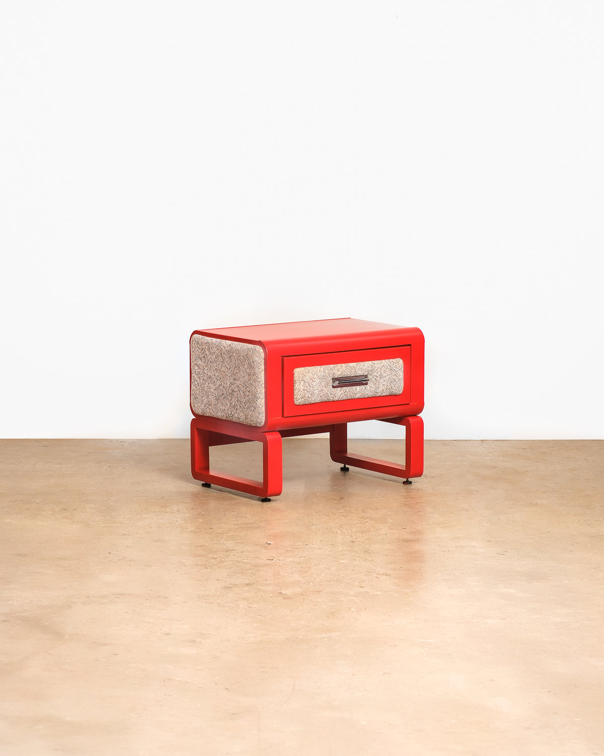Mid-century modern red nightstand by Princeville on a plain white background — bold red finish