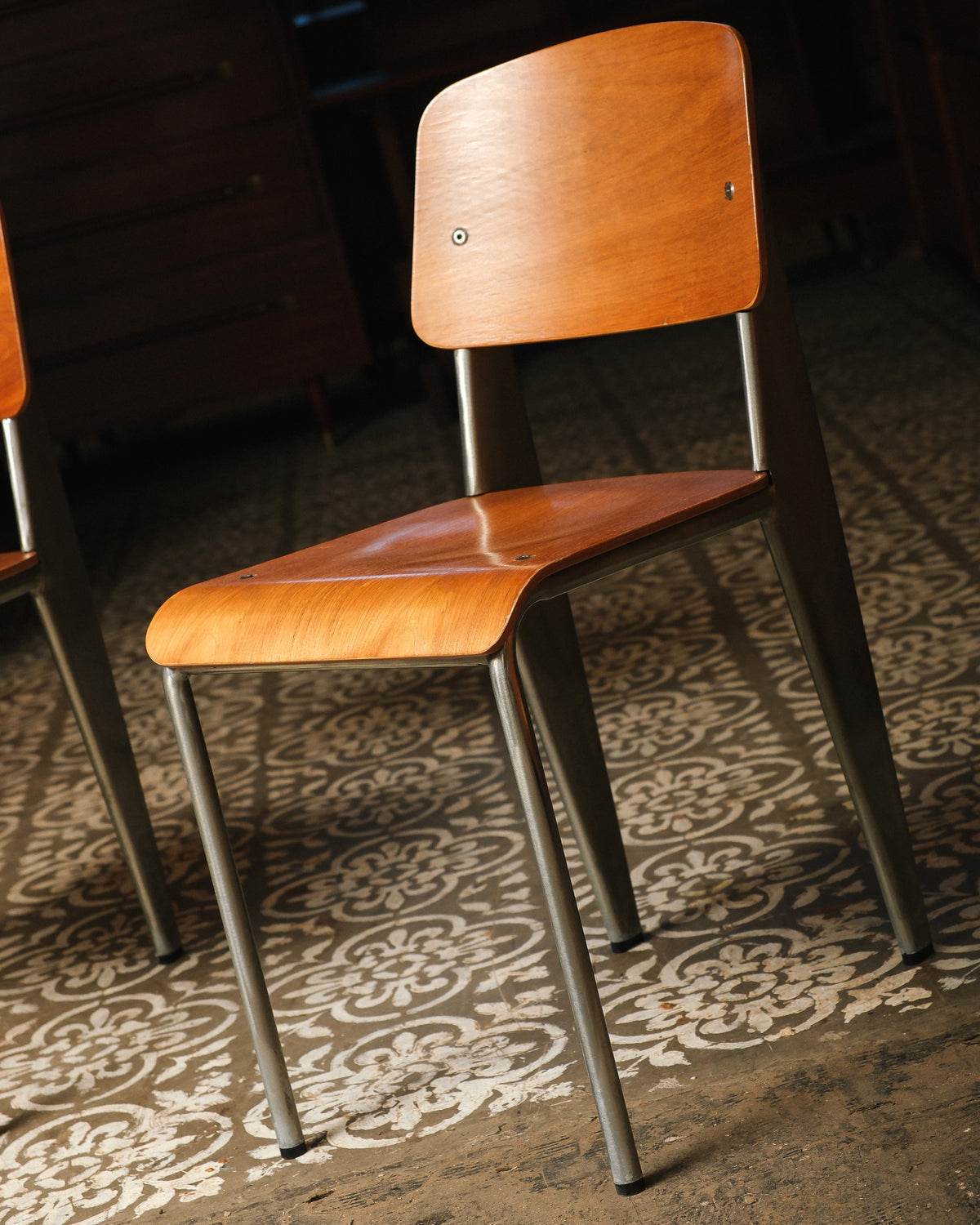 Mid-Century Modern Bentwood Jean Prouvé Style Chair with Brushed Aluminum Frame