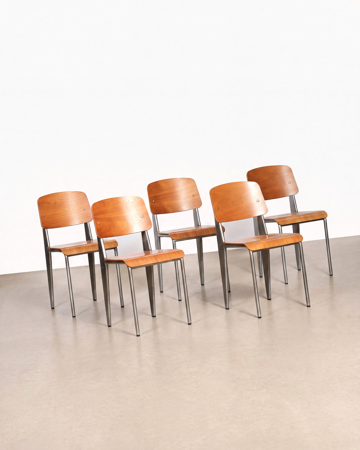 Mid-Century Modern Bentwood Jean Prouvé Style Chair with Brushed Aluminum Frame