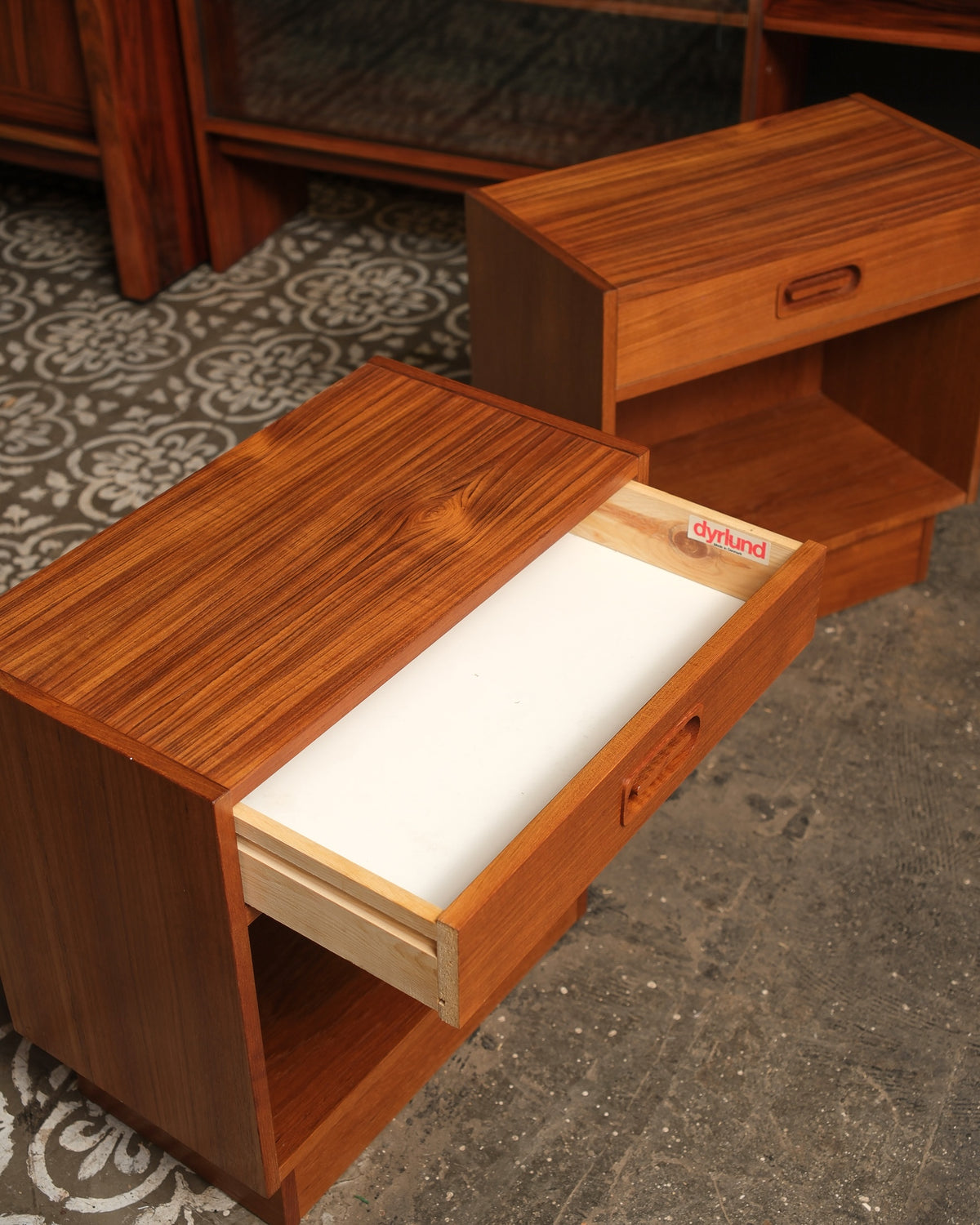 Mid-Century Modern Danish Teak Nightstand Set by Dyrlund
