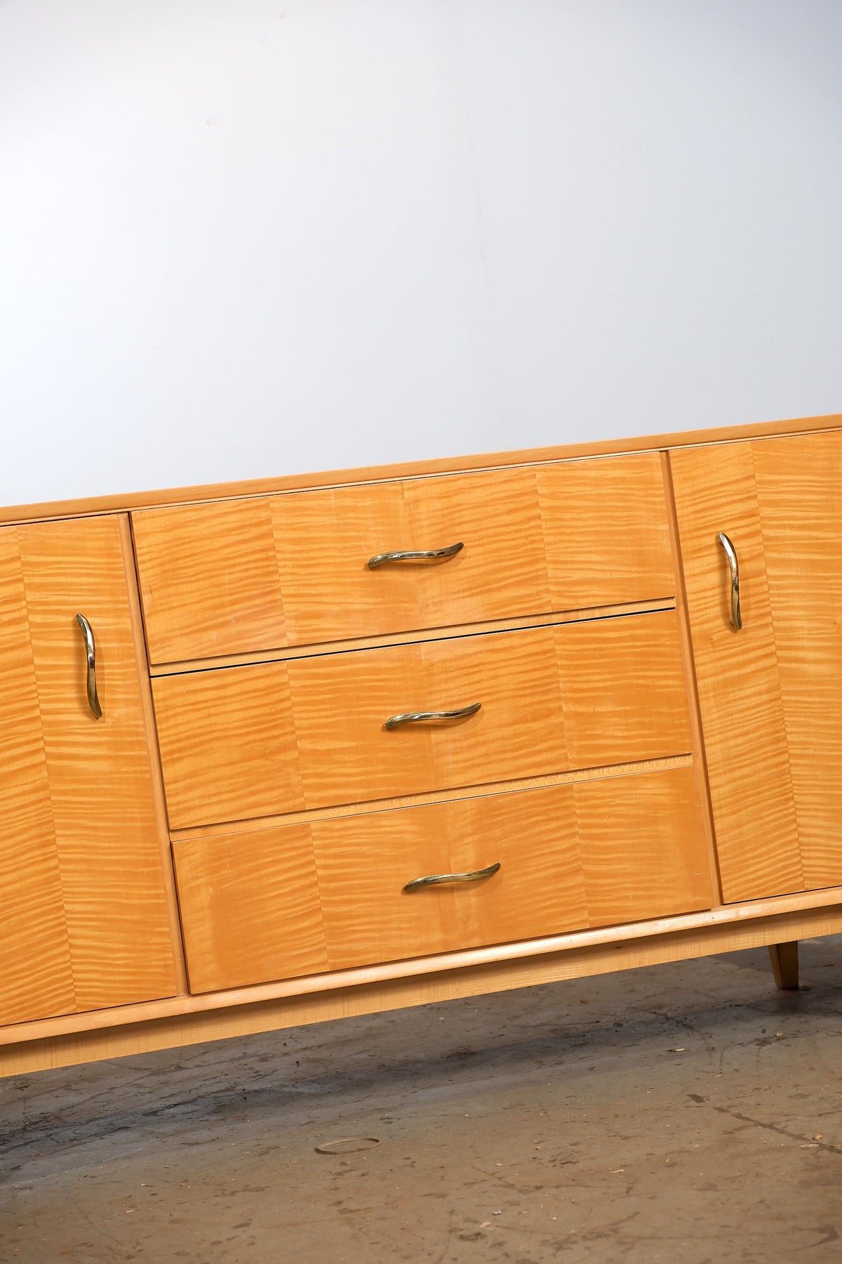 Mid-Century Modern Maple Sideboard with Brass Pulls