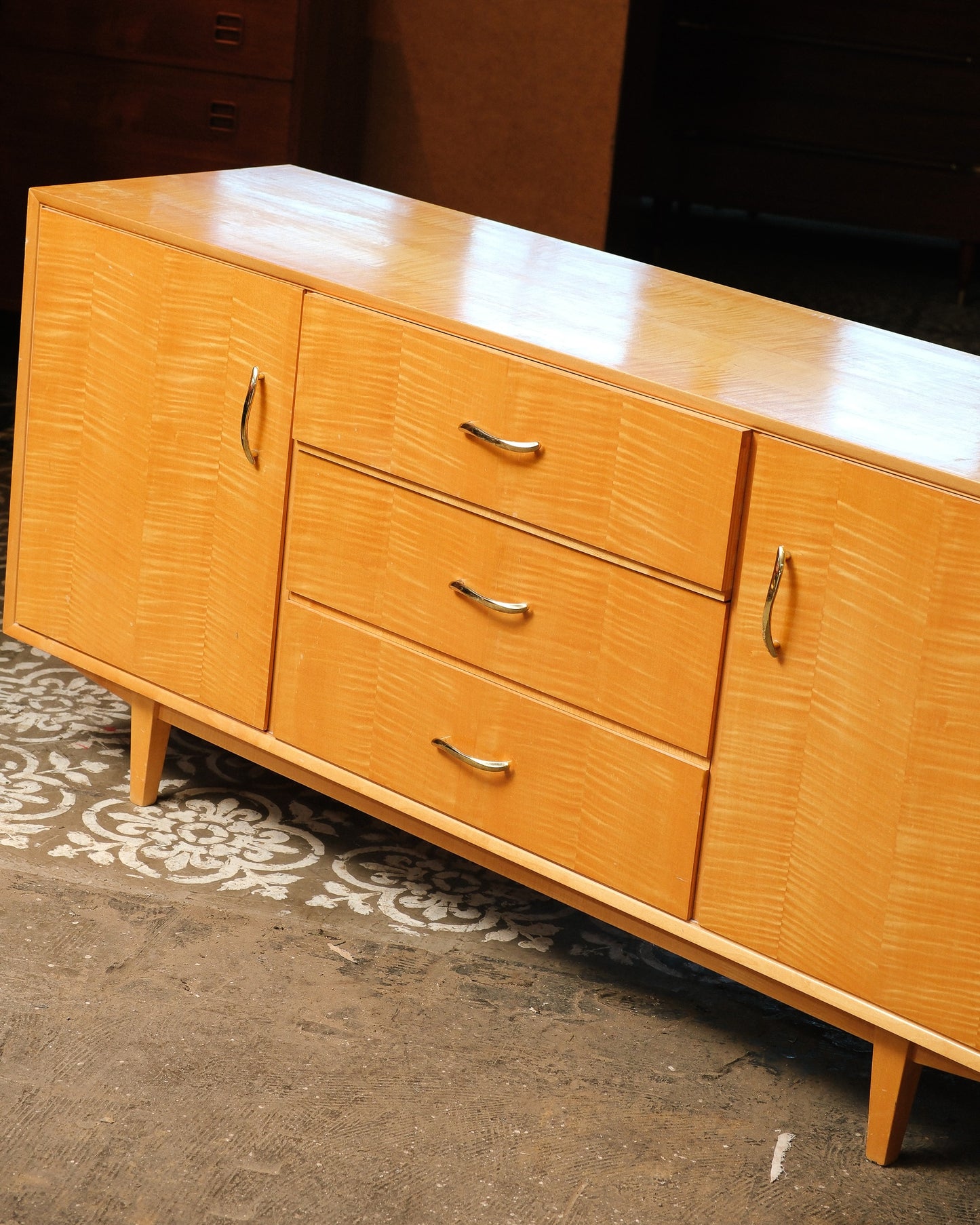 MCM Maple Sideboard with Brass Pulls