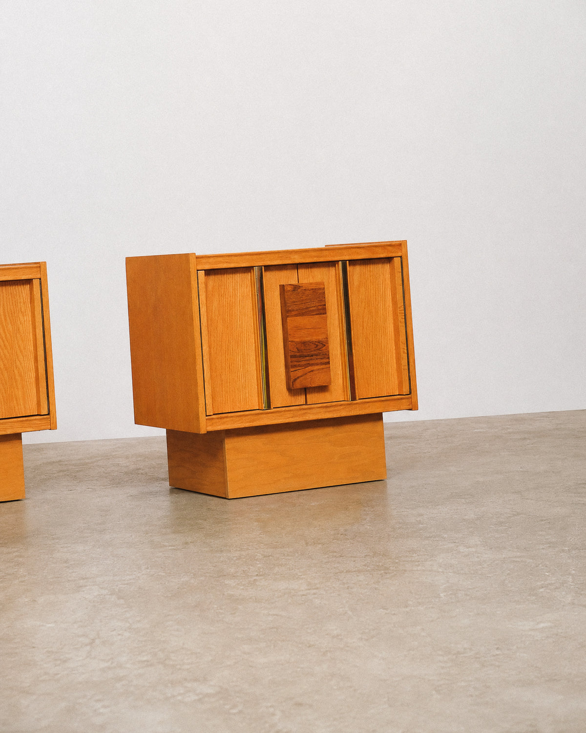 Mid-Century Modern Oak & Rosewood Brutalist Nightstand Set