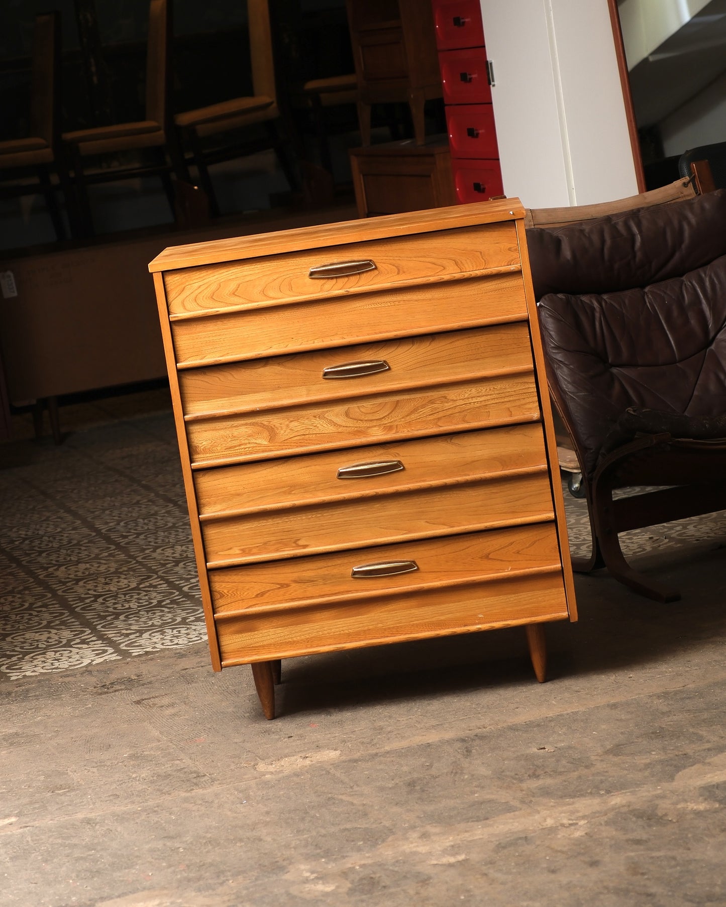 MCM Tallboy Dresser with Brass Pulls