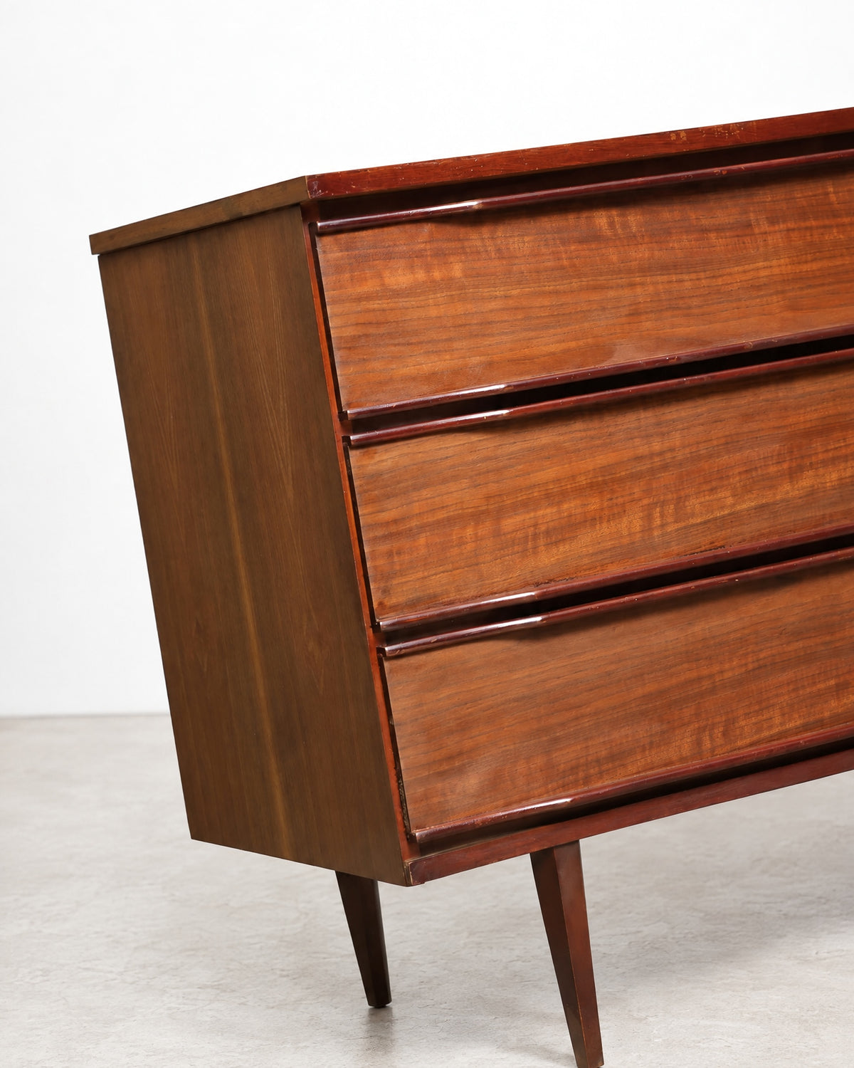 View of the credenza's top surface showing finish and edge detail