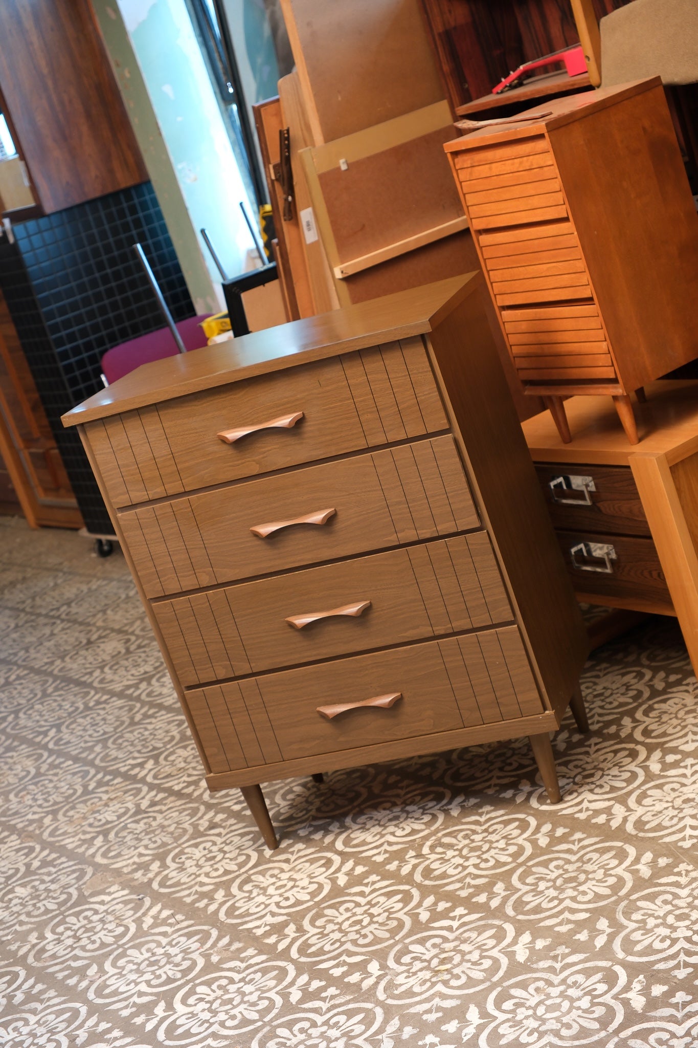 MCM Walnut Tallboy Dresser