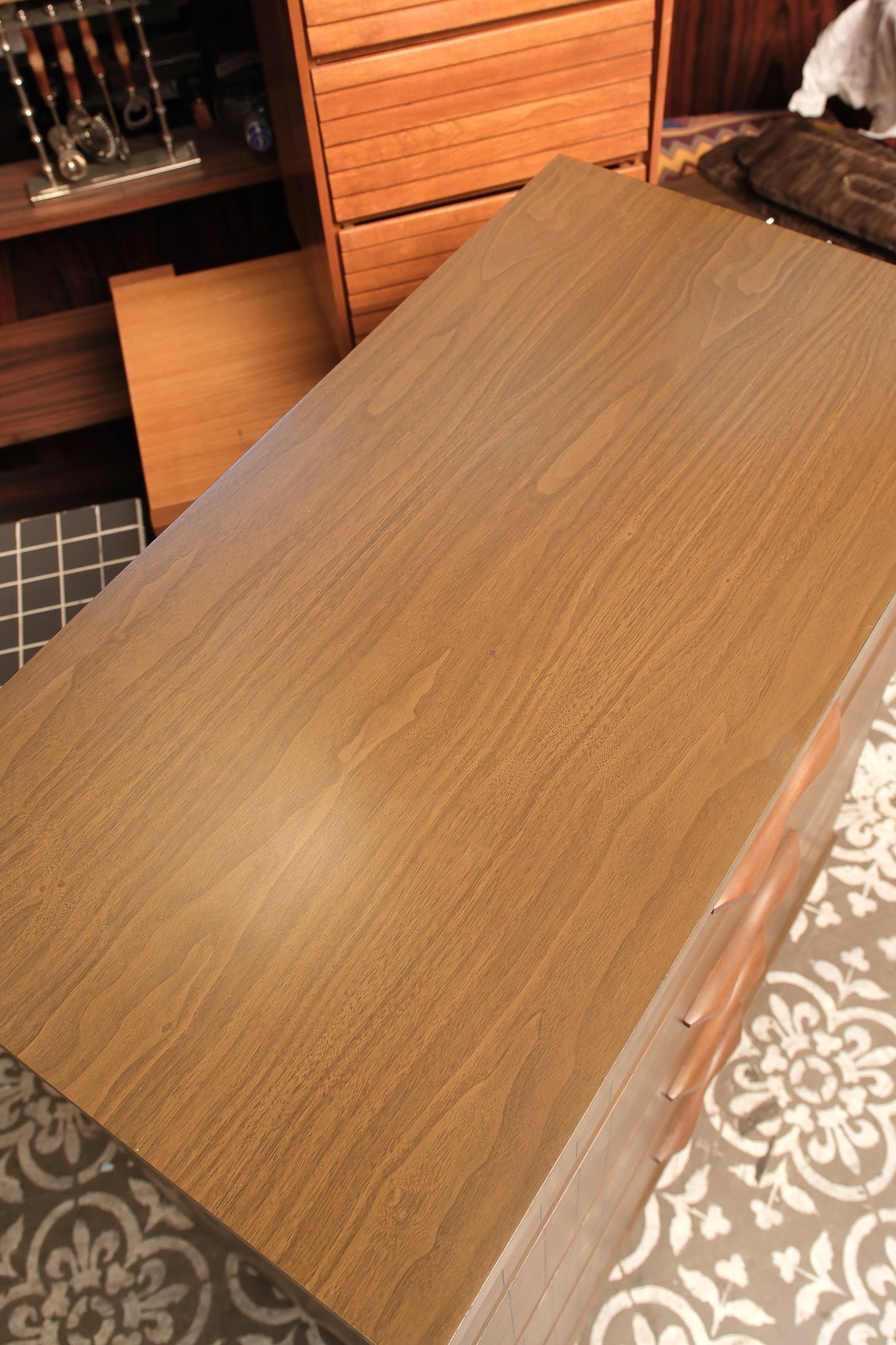 MCM Walnut Tallboy Dresser