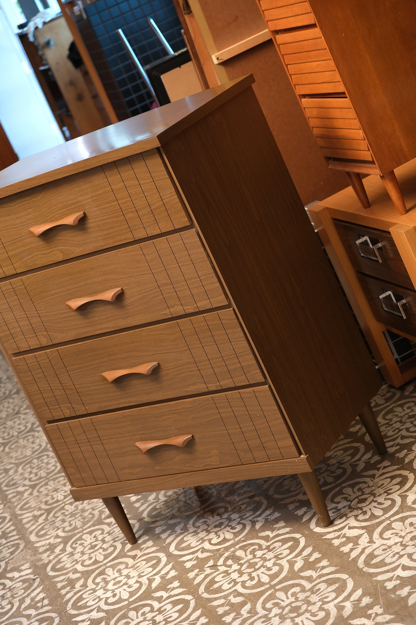 MCM Walnut Tallboy Dresser