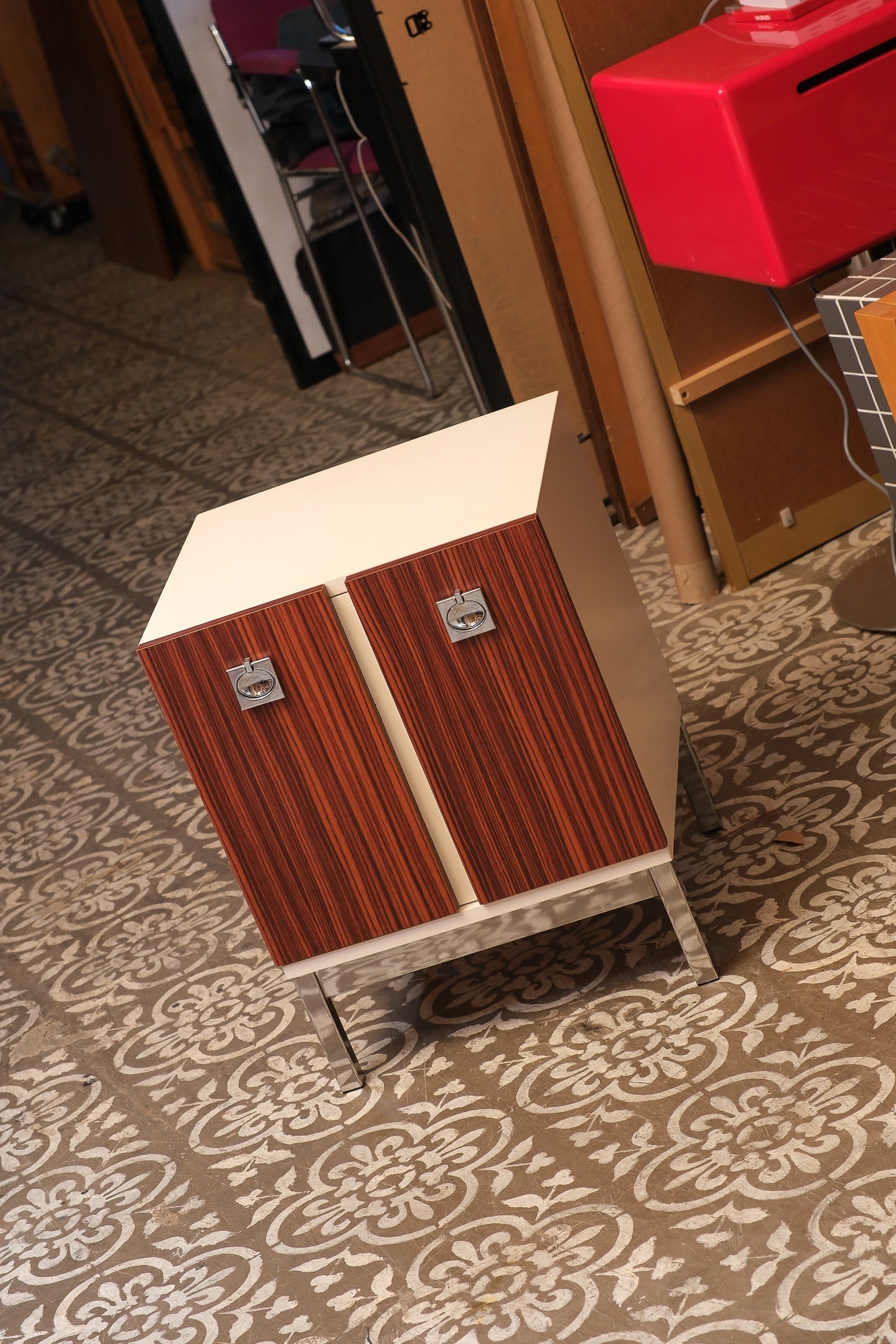 MCM Style Zebrawood Contemporary Nightstand