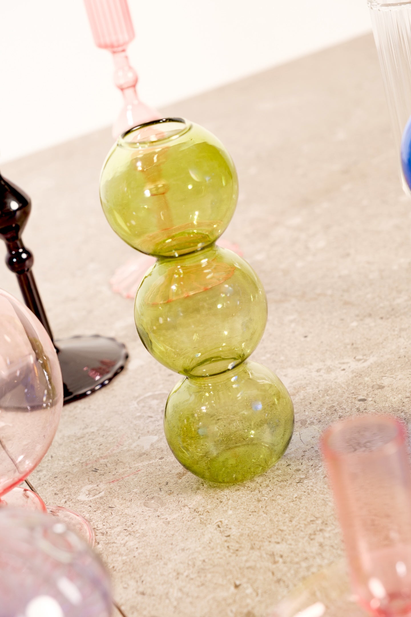 Olive Green Glass Vase Plant Holder