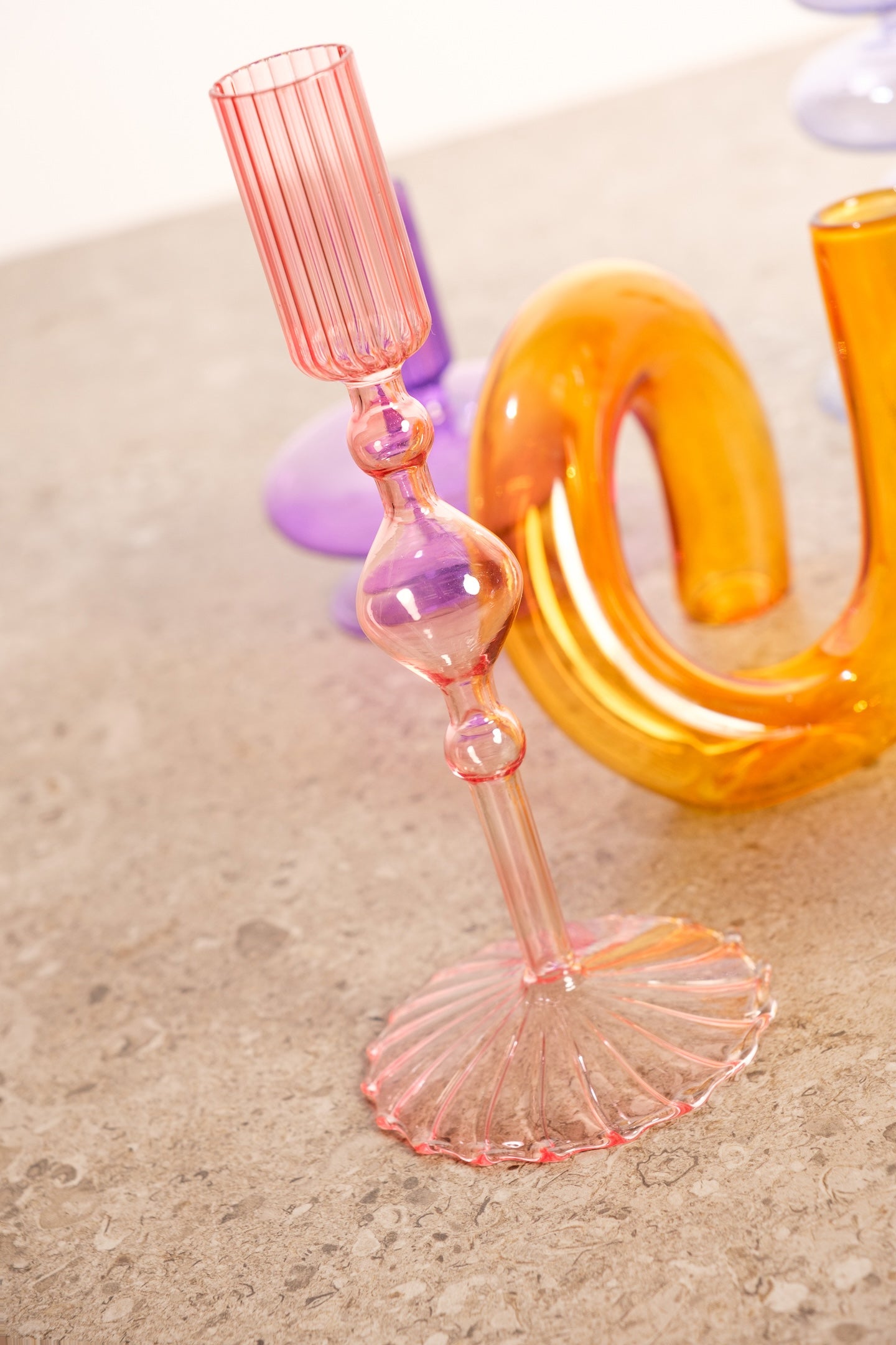 Pink Glass Minimalist Candle Holder