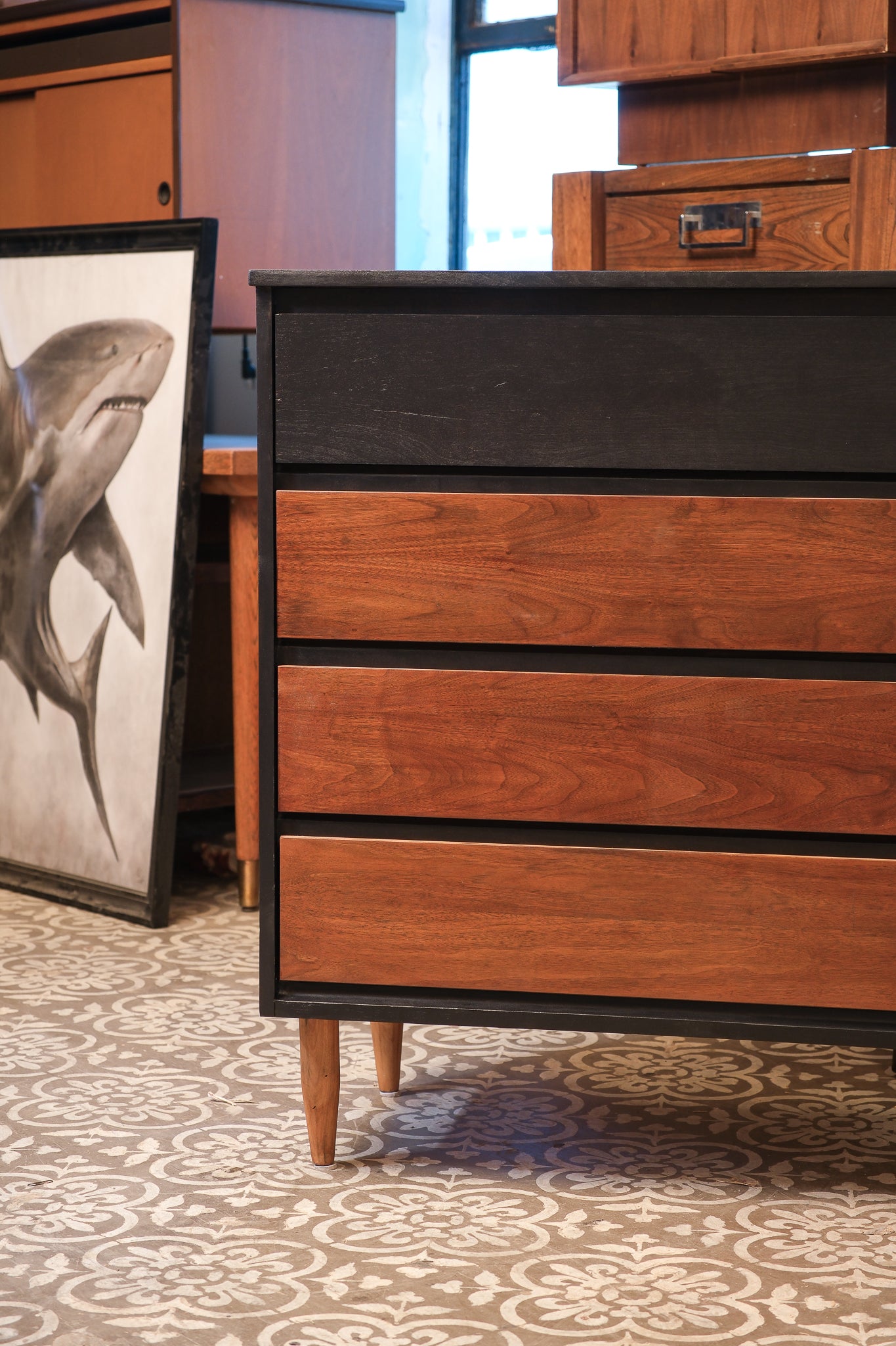 MCM Dark Walnut Tallboy Dresser