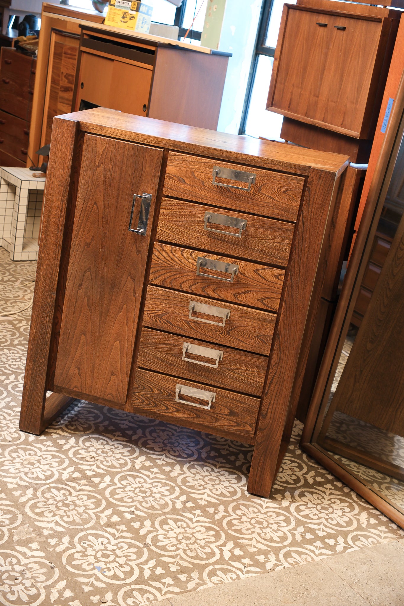 MCM Dark Walnut Tallboy Dresser By Princeville