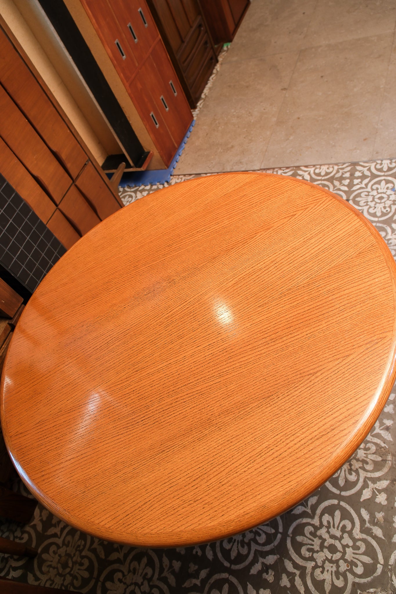 MCM Solid Oak Round Dining Table