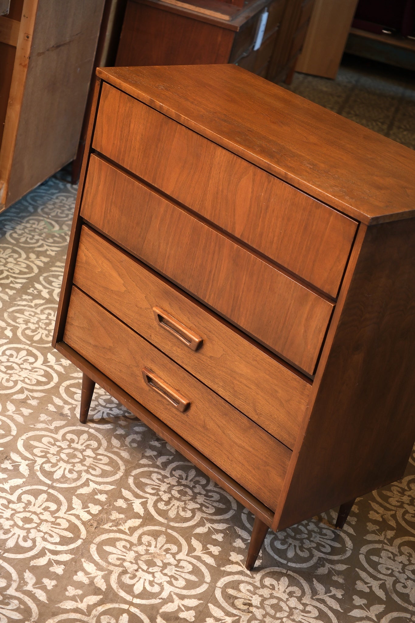MCM Dark Walnut Tallboy Dresser By Vic Art