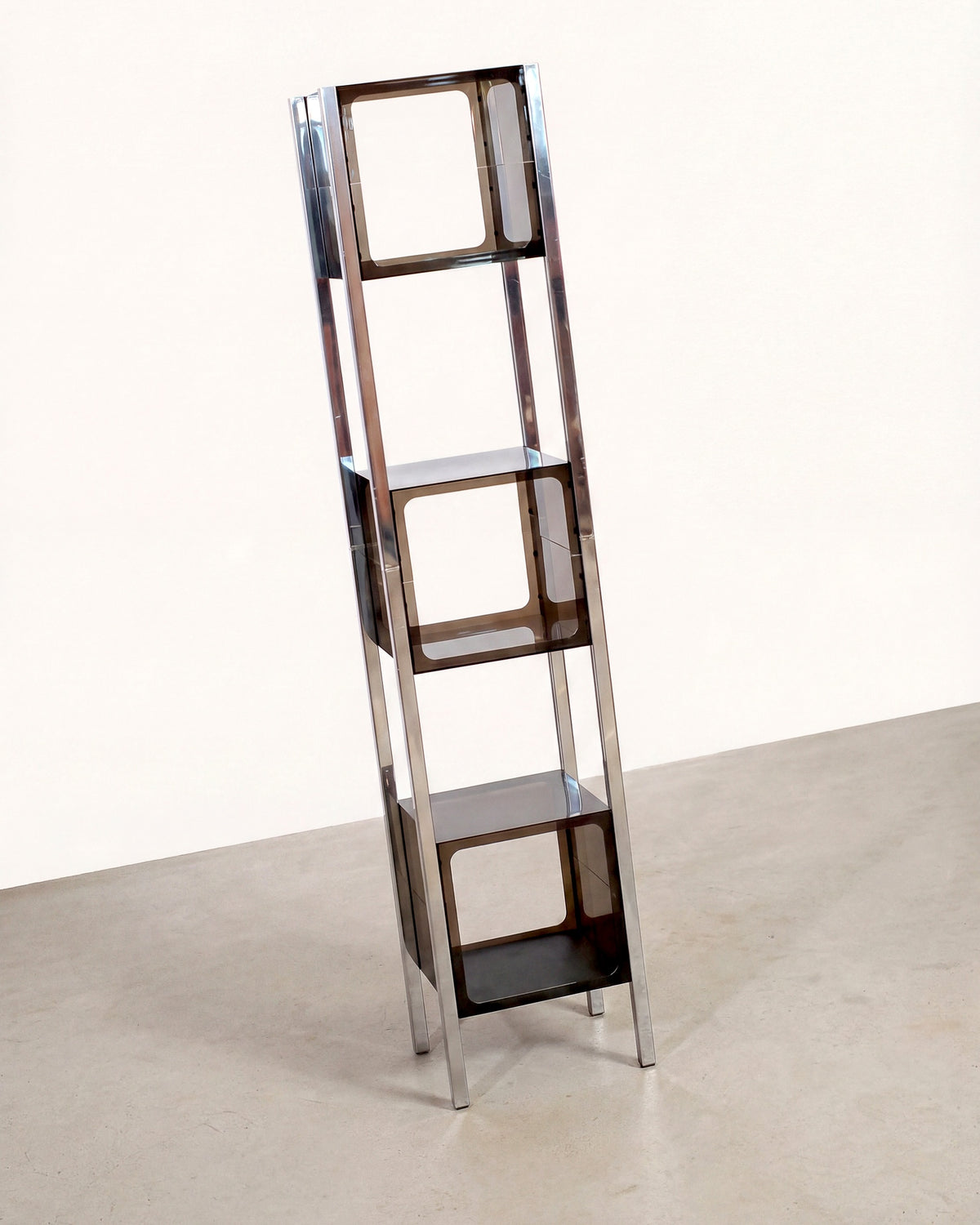 Vintage Space Age Smoked Acrylic & Chrome Display Shelf (1970s)
