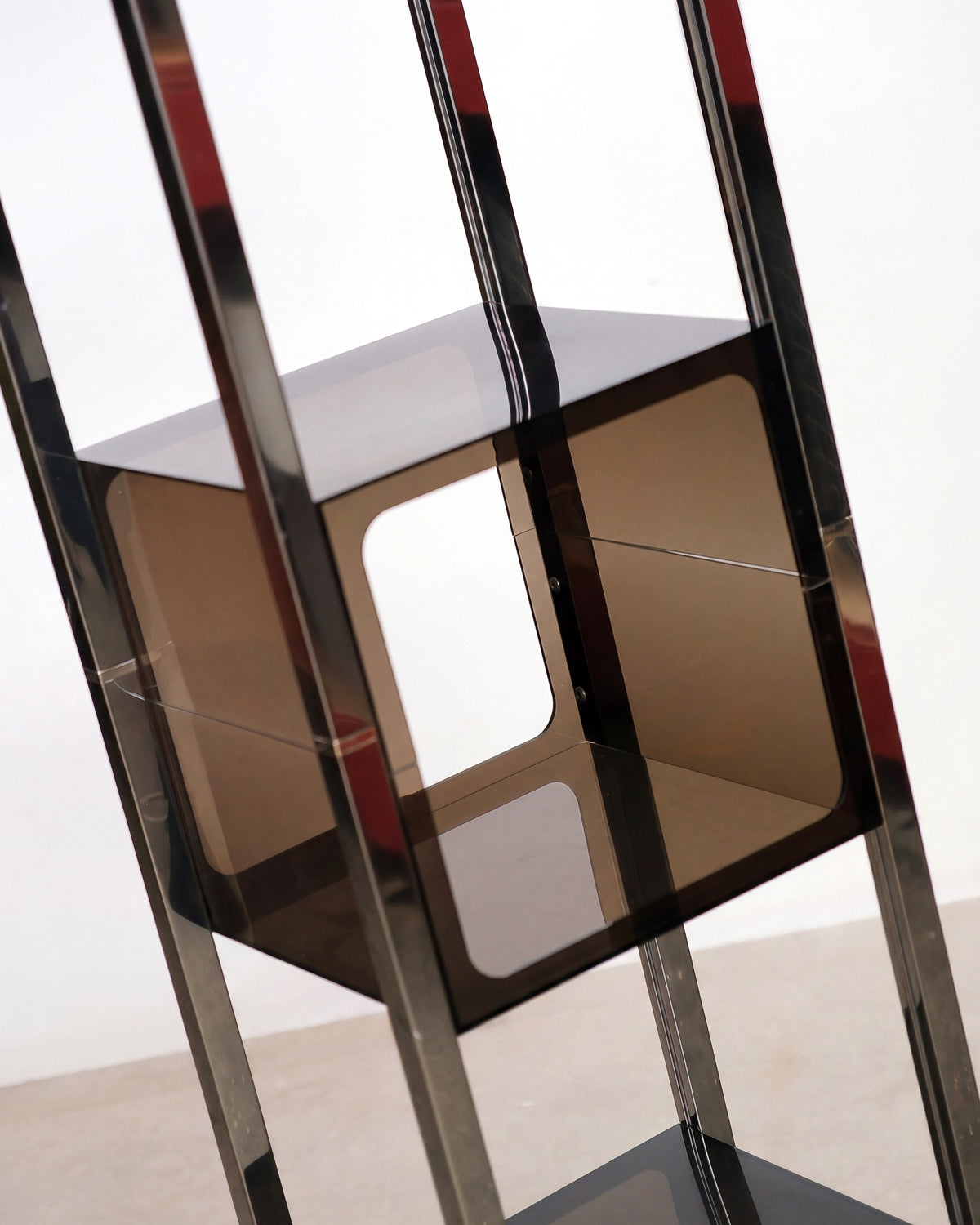 Vintage Space Age Smoked Acrylic & Chrome Display Shelf (1970s)