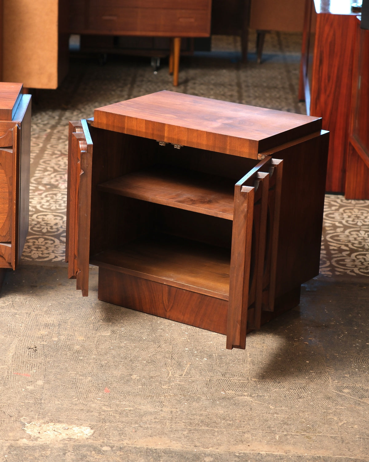 Tobago Brutalist Dark Walnut Nightstand Set