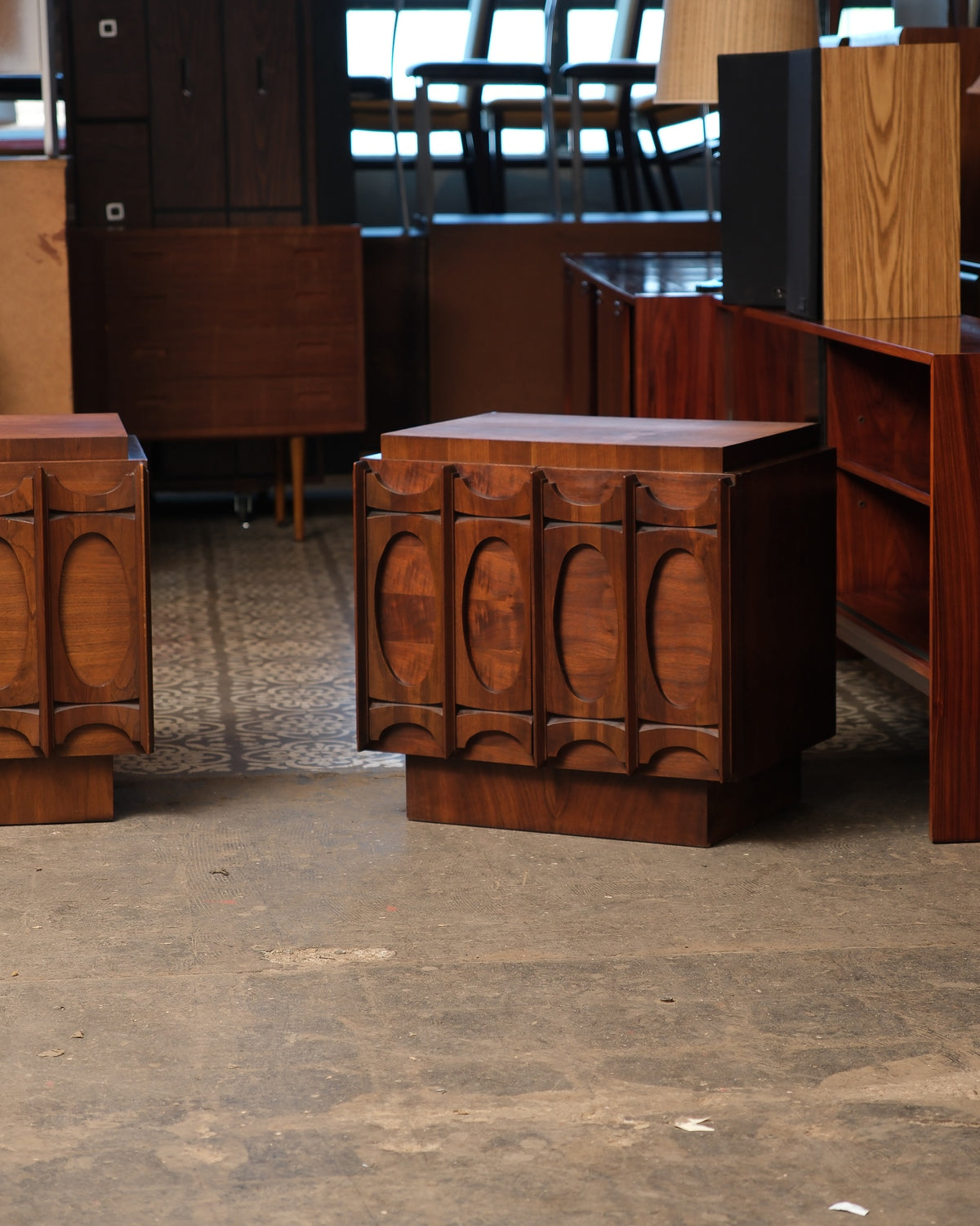 Tobago Brutalist Dark Walnut Nightstand Set