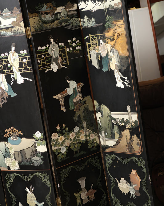 Vintage Oriental Four-Panel Carved Soapstone Coromandel Screen