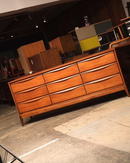 MCM Restored Walnut 9-Drawer Dresser