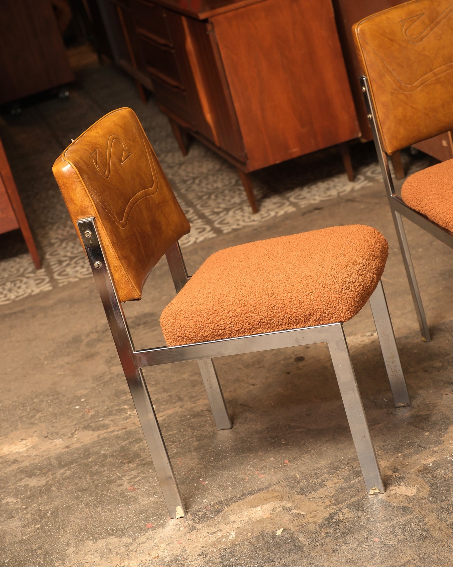 Retro Chrome Chair Set (New Camel Bouclé Fabric)