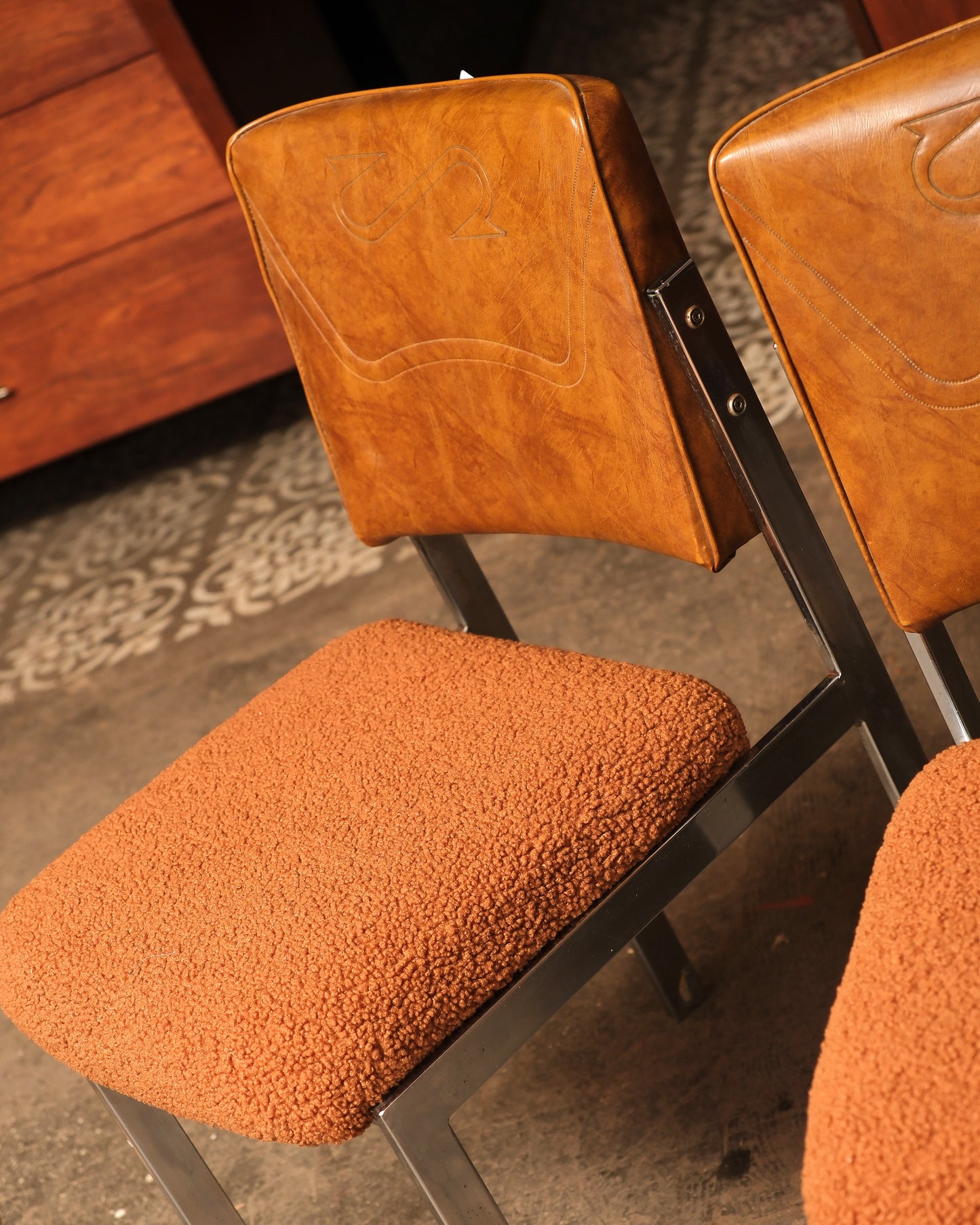 Retro Chrome Chair Set (New Camel Bouclé Fabric)