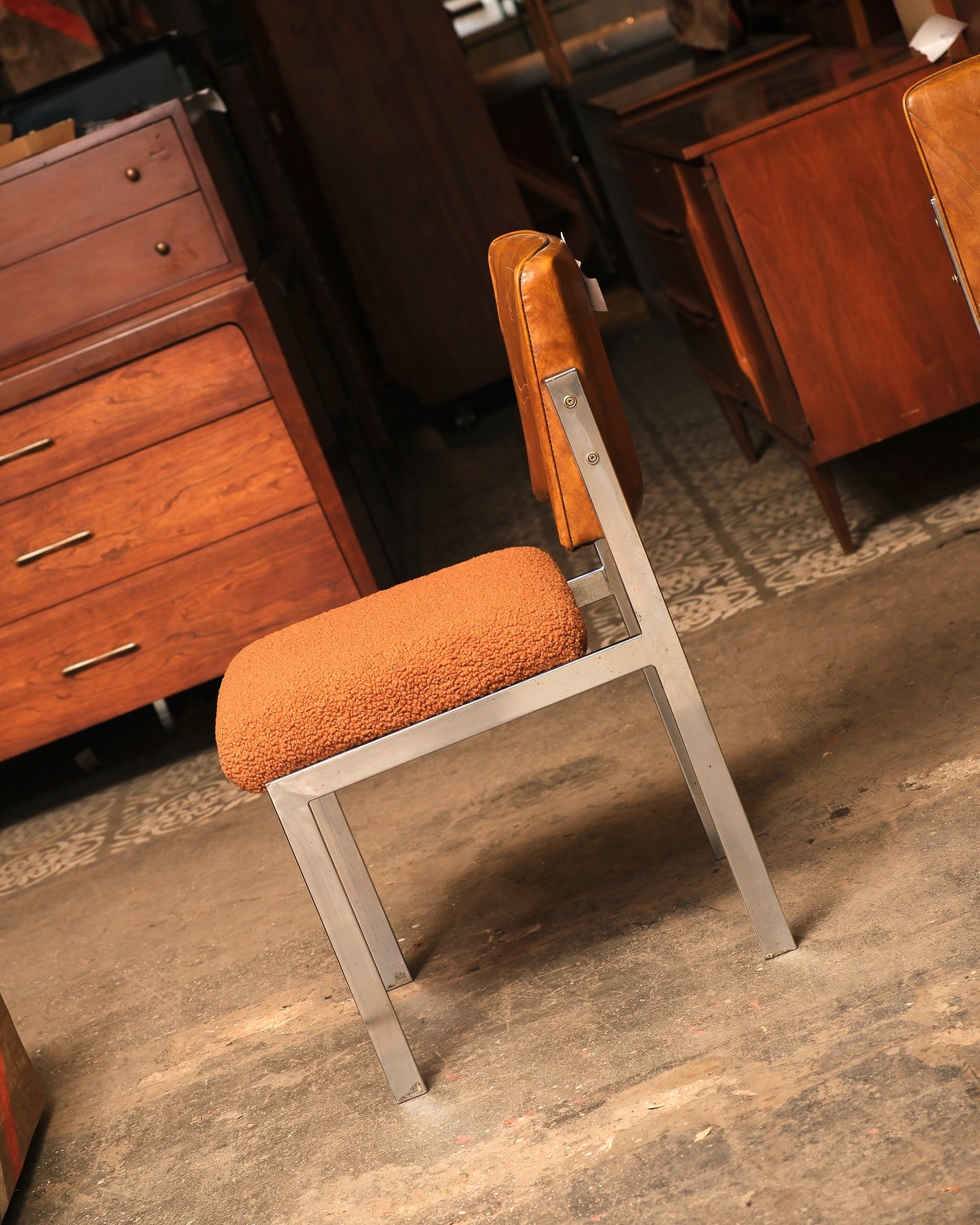 Retro Chrome Chair Set (New Camel Bouclé Fabric)