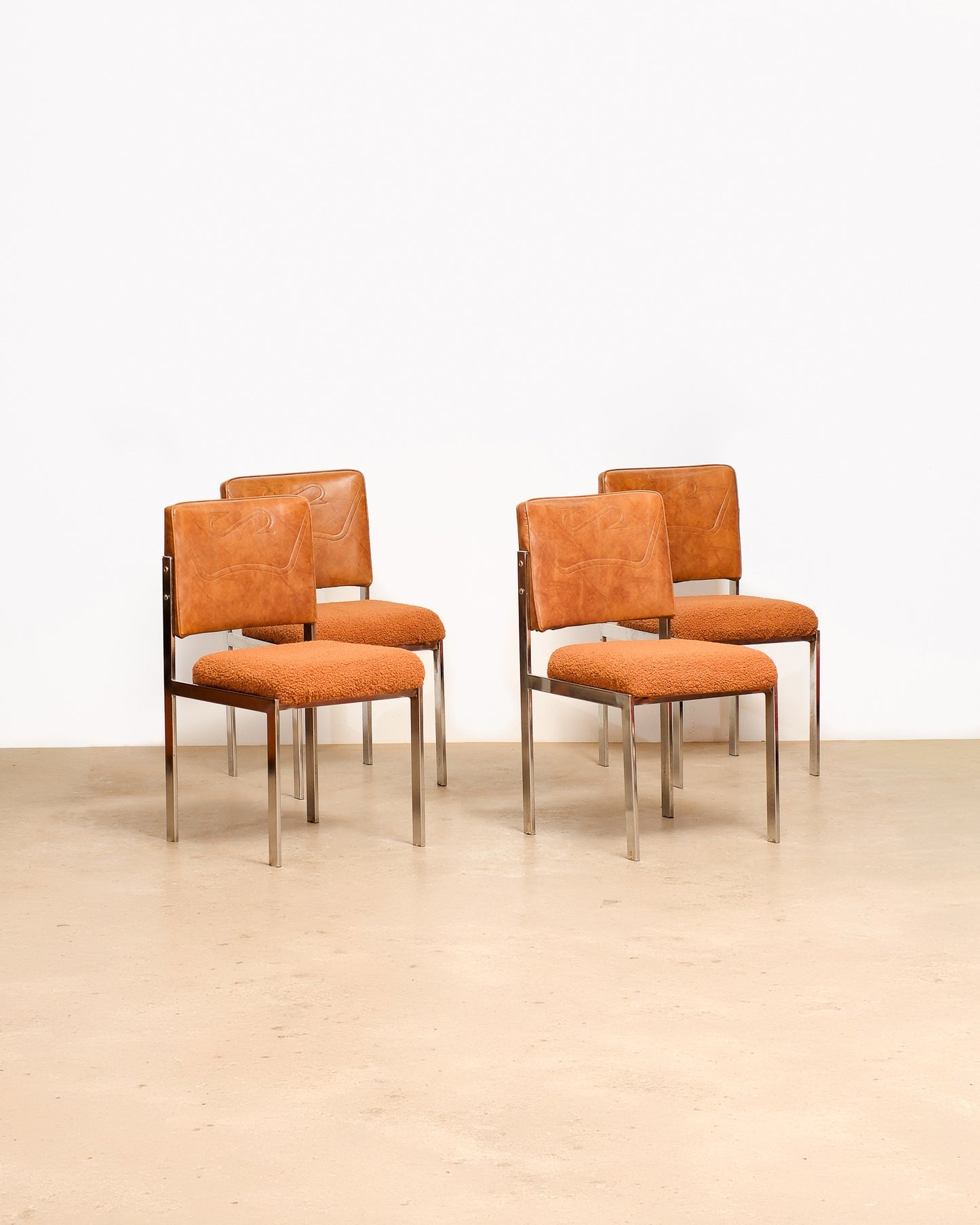 Retro Chrome Chair Set (New Camel Bouclé Fabric)