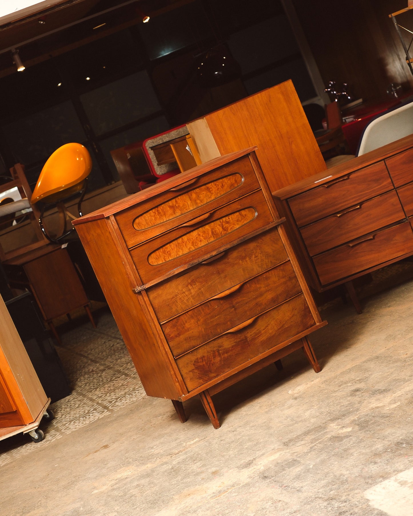 MCM Dark Walnut Tallboy Dresser