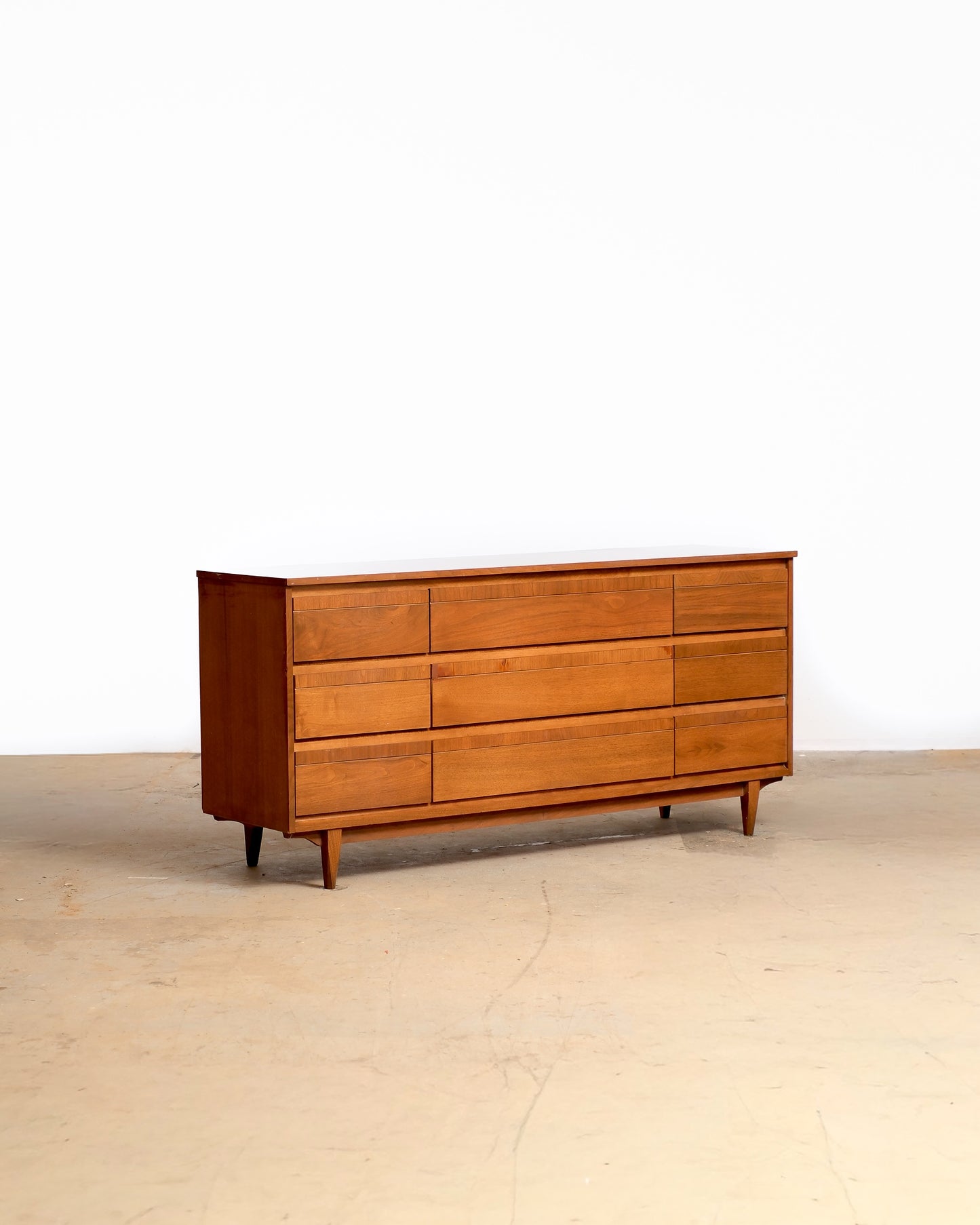 MCM Walnut Nine Drawer Dresser