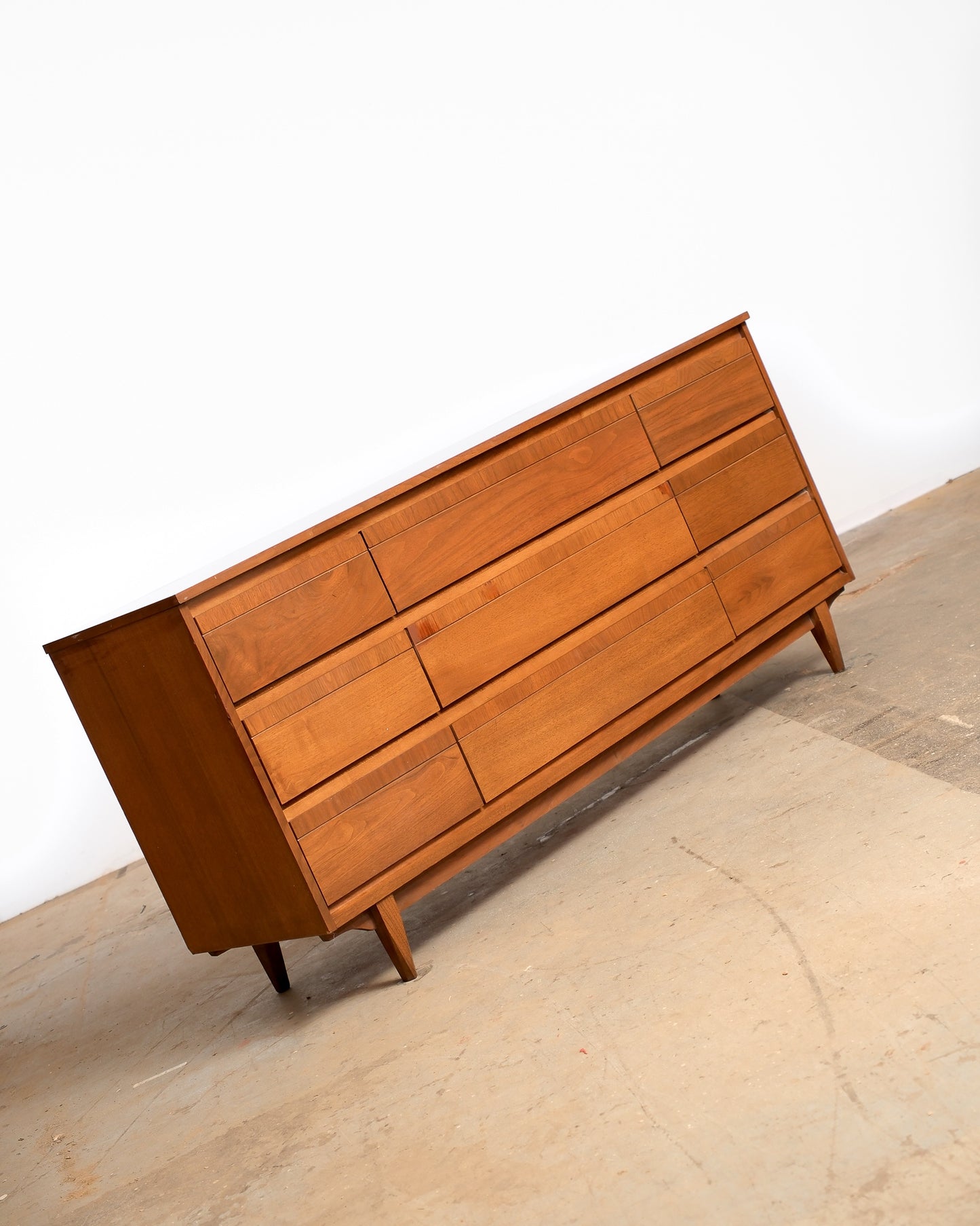 MCM Walnut Nine Drawer Dresser