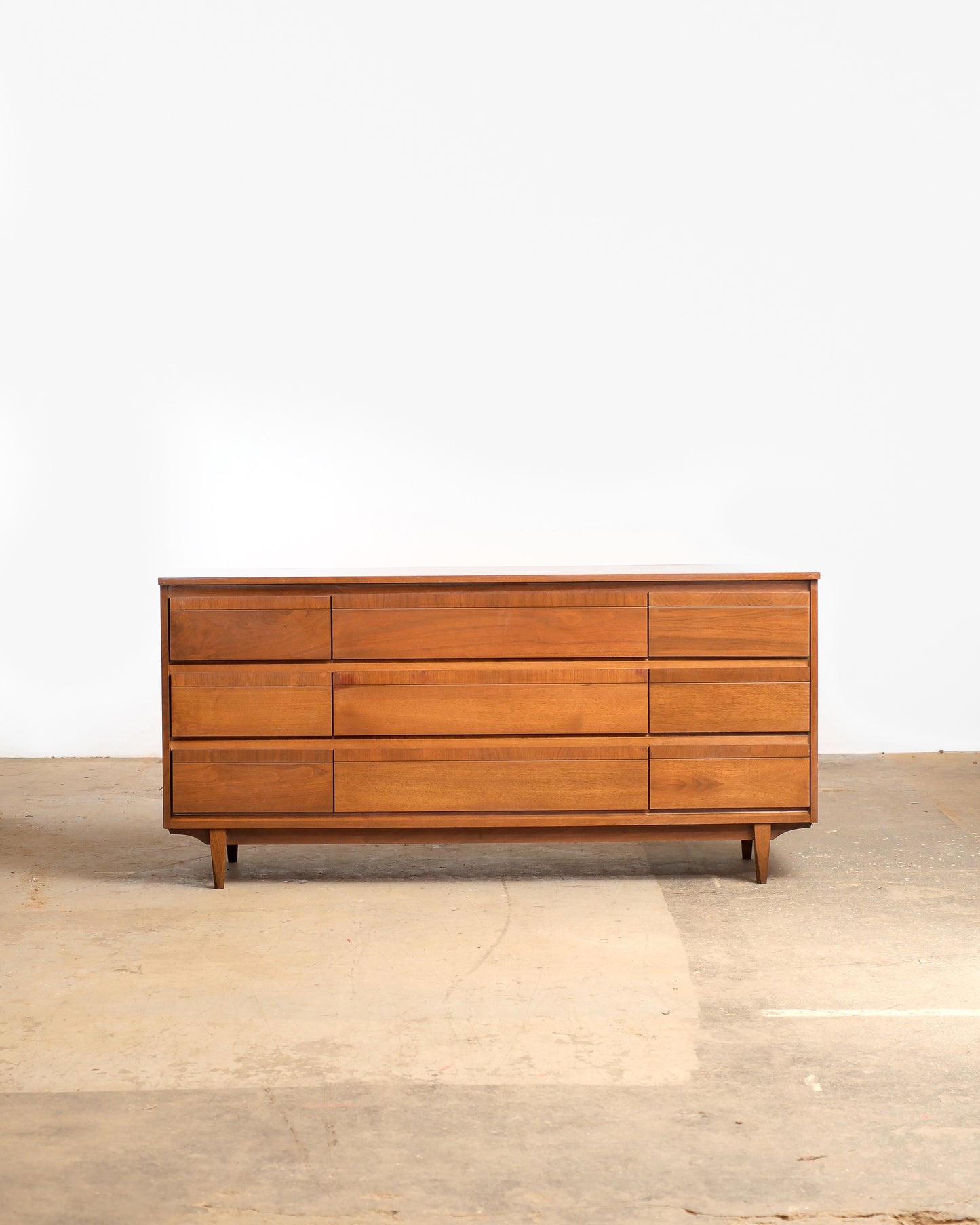 MCM Walnut Nine Drawer Dresser
